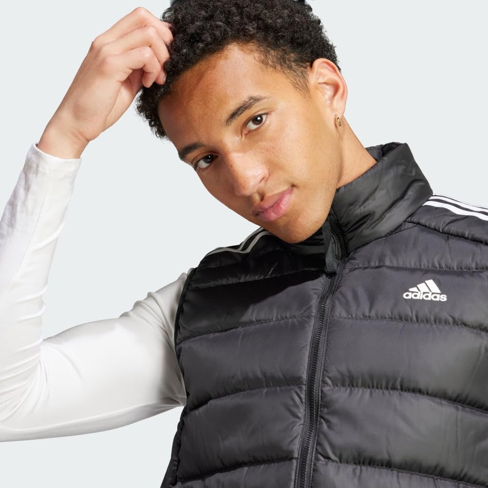Adidas Men's Essentials 3-Stripes Lightweight Down Vest - Warm & Stylish Puffer Jacket for Outdoor Activities, Running, Hiking & Casual Wear