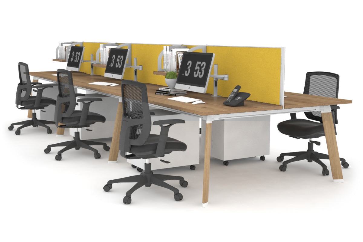 6-Person Workstation with Wood Imprint Frame - 1200L x 800W Office Desk with Cable Management Scallop | Ideal for Collaborative Workspaces & Open Office Environments