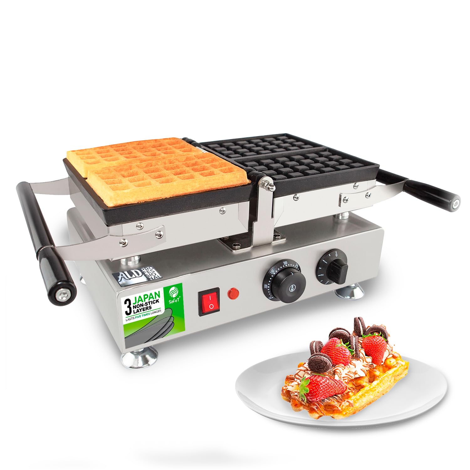 ALDKitchen Belgian Waffle Maker - Thick Waffle Iron with Removable Plates & Swing Design | Makes 2 Square Waffles | 110V for Home, Breakfast & Brunch | Perfect for Family Gatherings & Sunday Brunches
