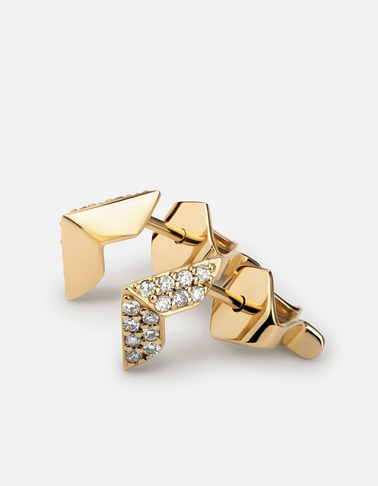 14K Gold Pavé Angular Stud Earrings for Women - Elegant Geometric Studs for Everyday Wear & Special Occasions