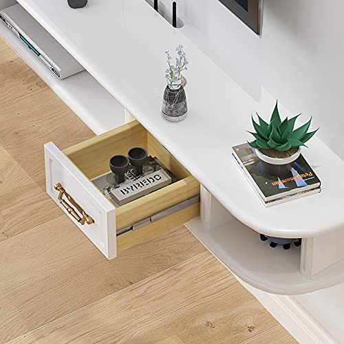 Floating TV Stand Wall Mounted Entertainment Center - 47 Inch Modern Wood Media Console with Storage Cabinet, Hanging TV Hutch for Living Room (White & Red) - Perfect for Small Spaces, Apartments & Home Theater Setup