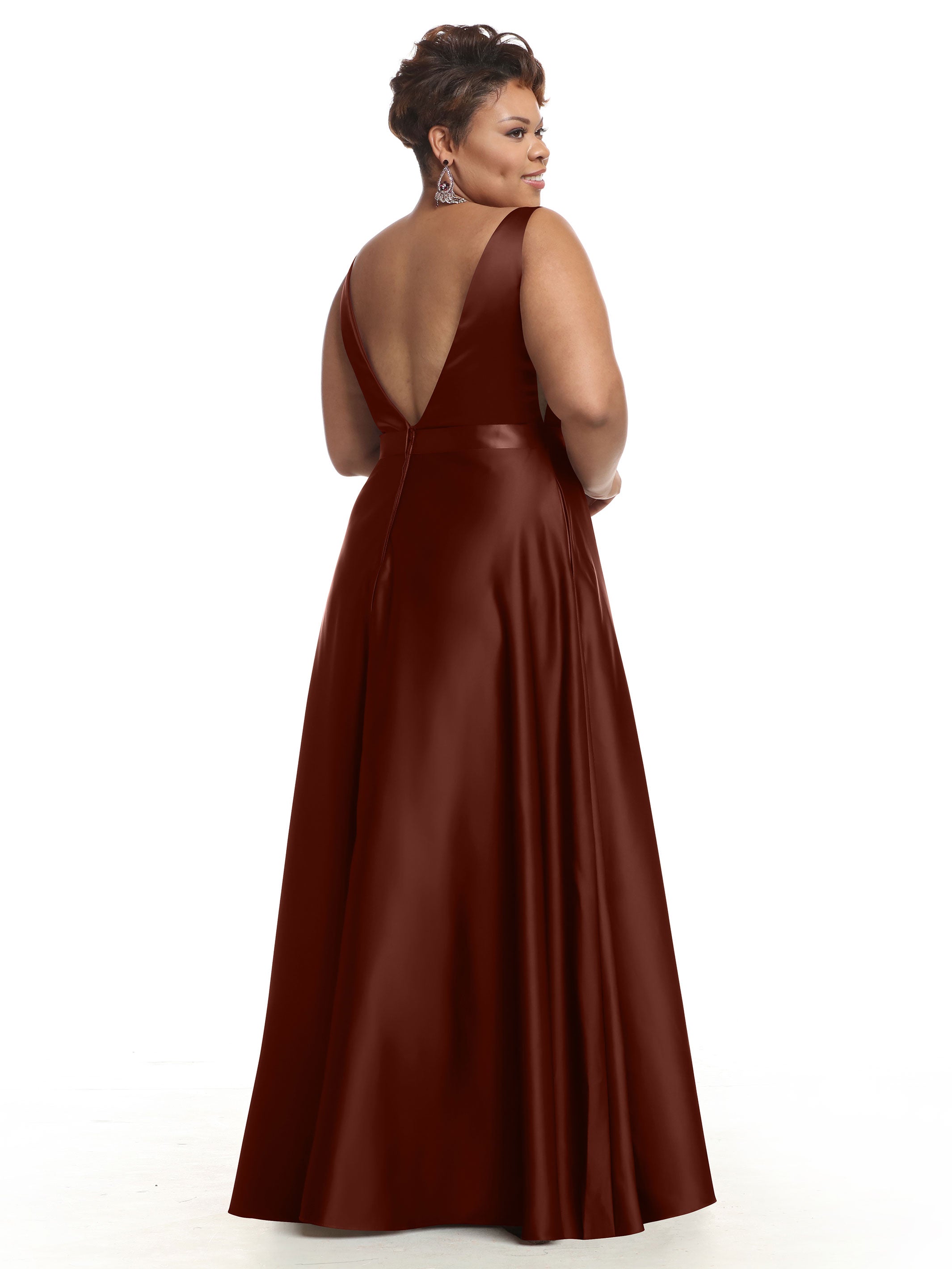 Elegant 80118 Satin A-Line Bridesmaid Dress with V-Neckline & Sash - Perfect for Weddings, Formal Events & Special Occasions