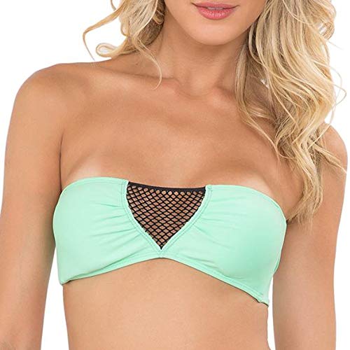 Luli Fama Women's Sexy V-Cut Net Bandeau Bikini Top - Swimwear for Beach, Pool & Vacation | Flattering Push-Up Design for Summer