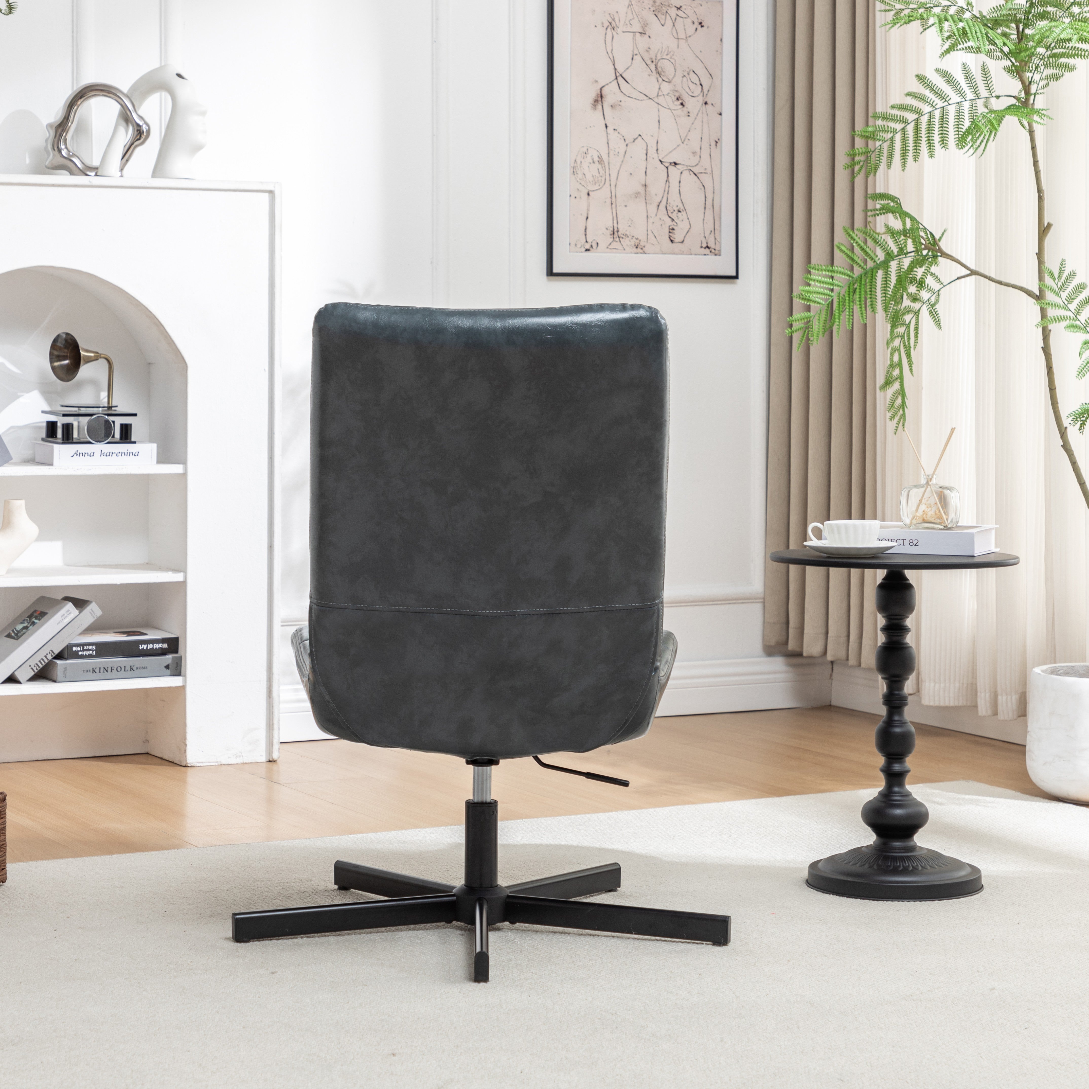 Roundhill Furniture Arlena Faux Leather Tufted Swivel Accent Chair - Modern Living Room Lounge Chair for Home Office, Reading Nook & Bedroom Decor