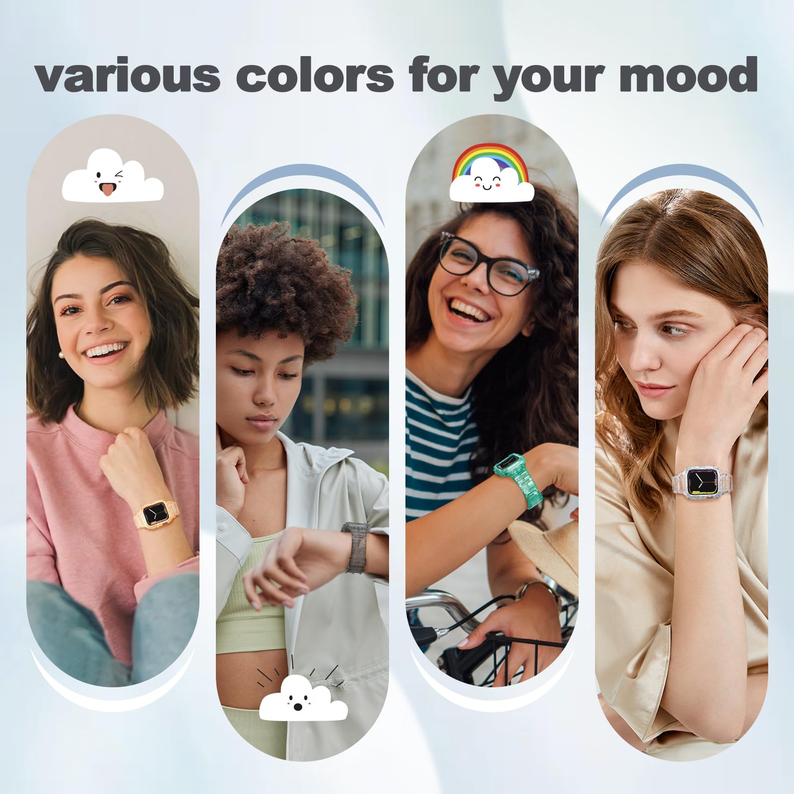 Clear Shockproof Apple Watch Band Compatible with Series 8/7/6/5/4/3/2/1 & SE - 38mm 40mm 41mm 42mm 44mm 45mm Sizes with Protective Case - Perfect for Gym, Running & Outdoor Activities