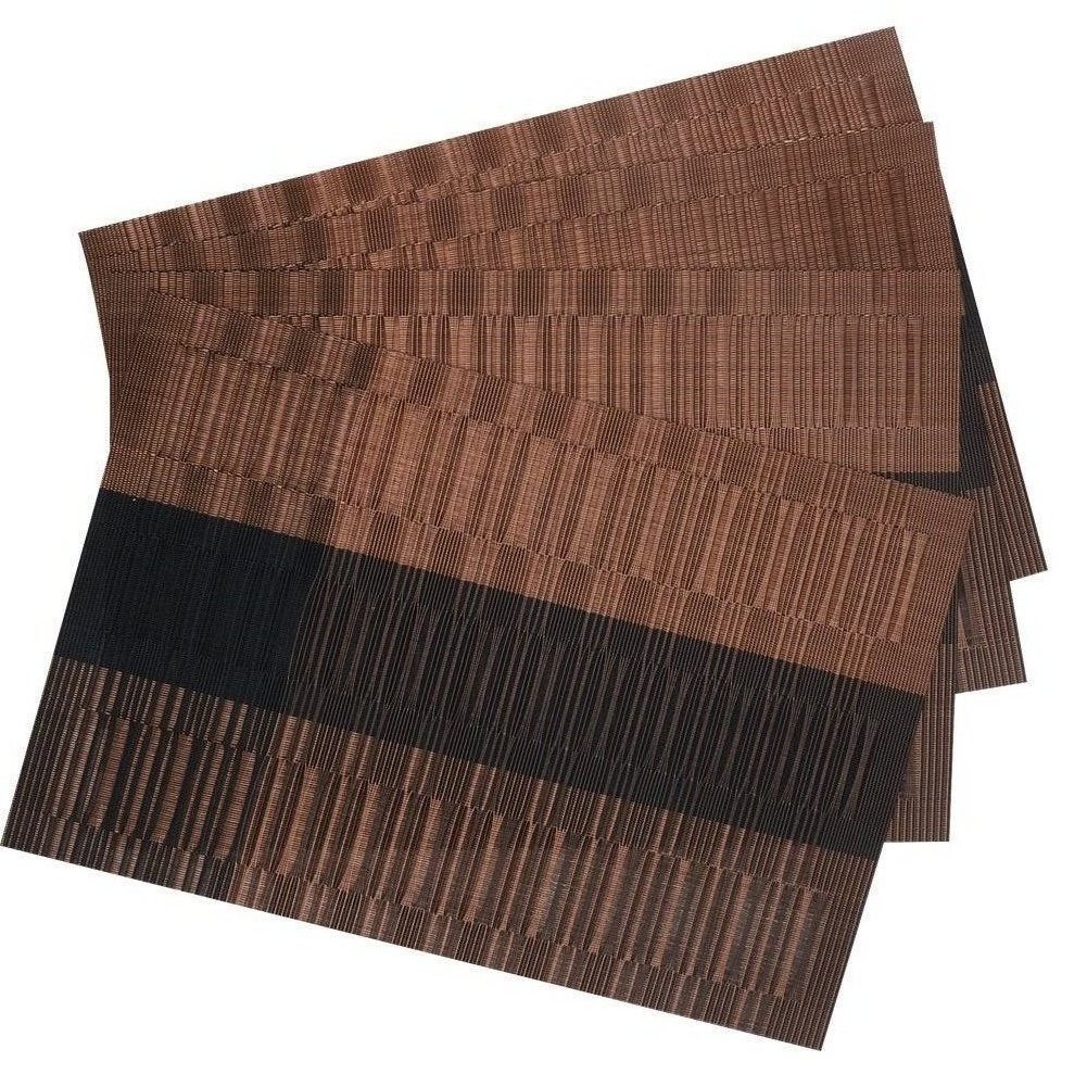 Premium PVC Woven Vinyl Placemats Set of 6 - Heat-Resistant, Non-Slip Table Mats for Dining, Kitchen & Outdoor Use (Brown & Black) - Perfect for Everyday Meals, Dinner Parties & Picnics