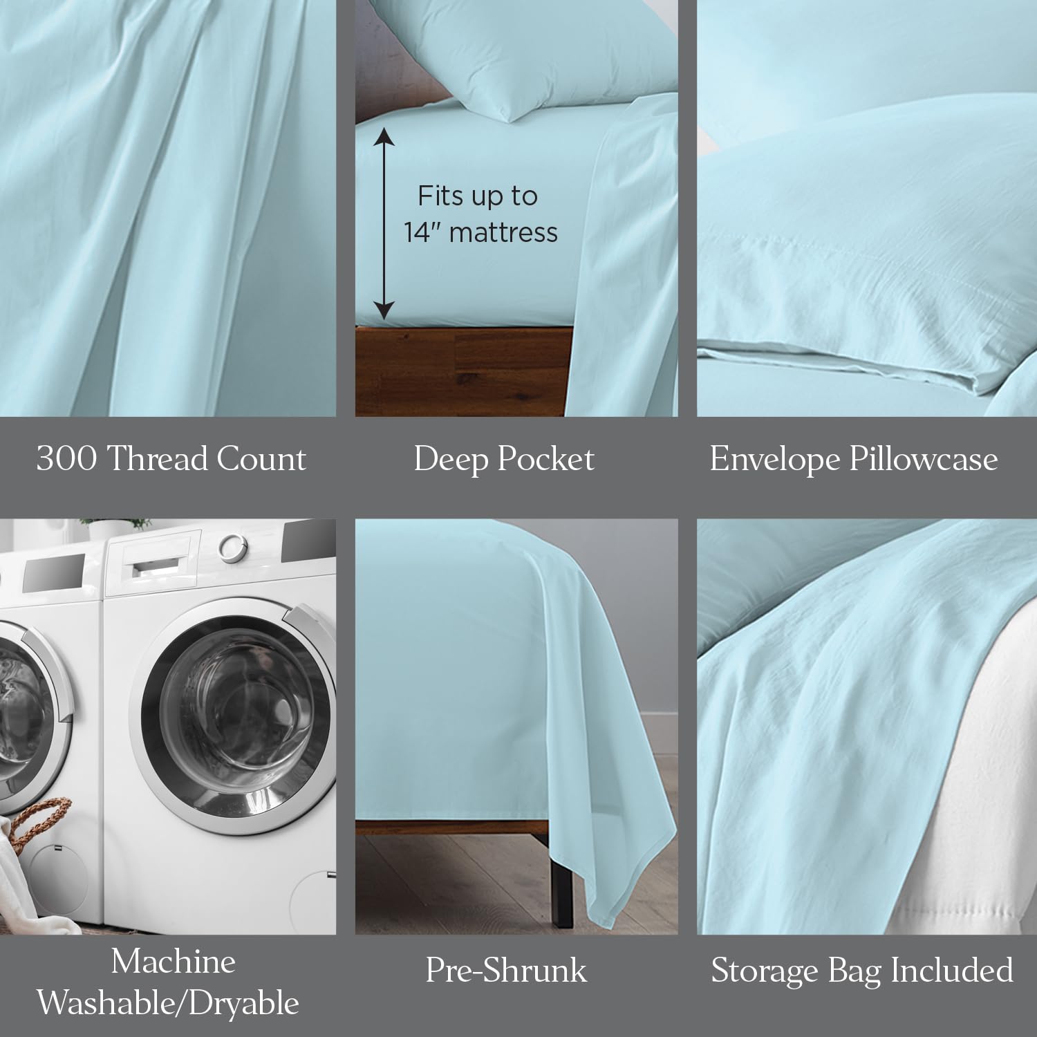 Ella Jayne Luxury Collection - 100% Cotton Percale Sheet Set Queen Size, 4-Piece Cool & Crisp Bedding for Breathable Comfort | Perfect for Hot Sleepers & All-Season Use in Aqua Blue
