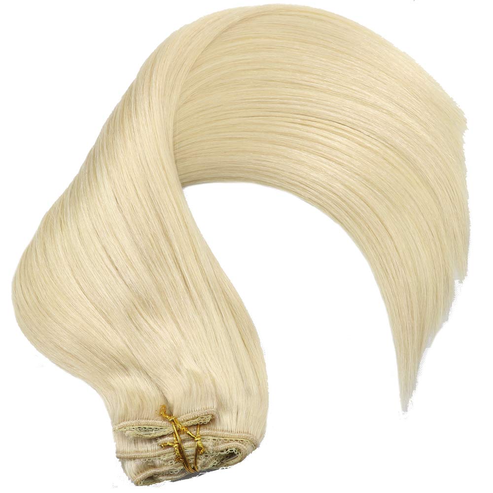 14inch Real Human Hair Clip In Extensions - Bleach Blonde #613 Remy Hair 100g | Silky Soft Straight Double Wefted with Thick Ends & Lace Back | Perfect for Parties, Weddings & Daily Styling