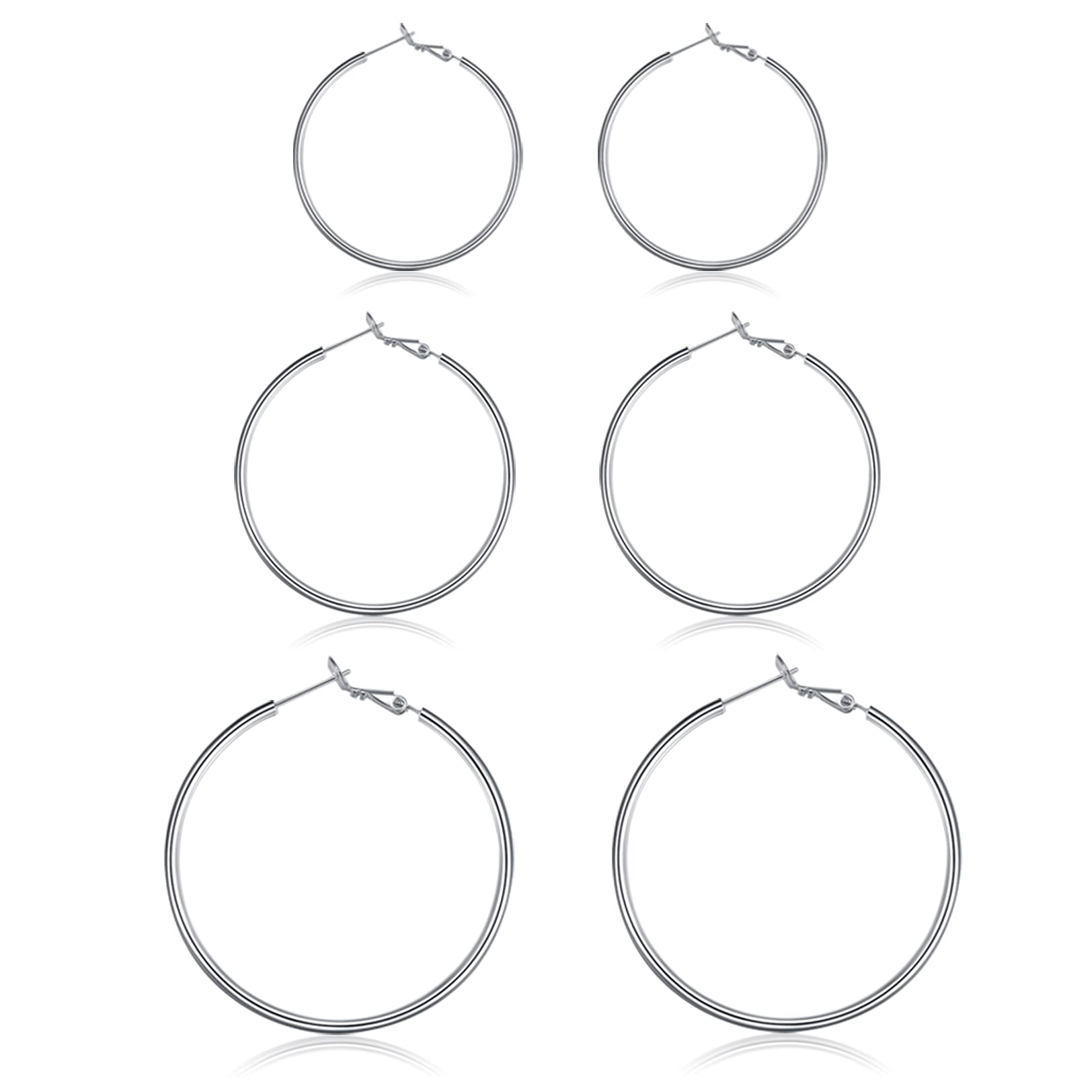 4 Pairs Sterling Silver Hoop Earrings for Women - 925 Hypoallergenic Large Minimalist Hoops (30MM 40MM 50MM 60MM) - Perfect for Everyday Wear, Parties & Gifts