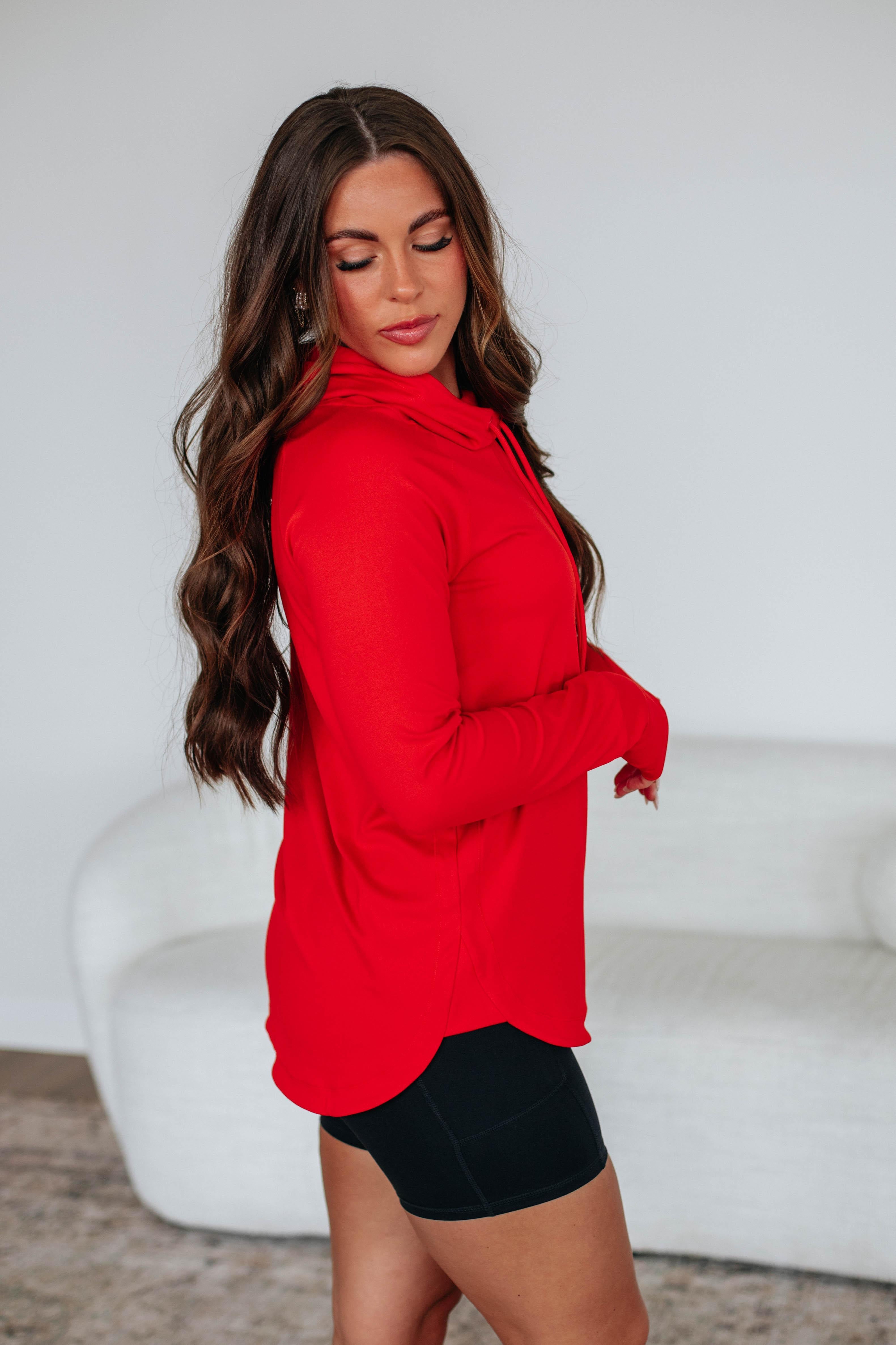 Alice Active Hoodie - Women's Lightweight Zip Up Hooded Sweatshirt for Running & Gym - Cherry Red - Perfect for Workouts & Casual Wear