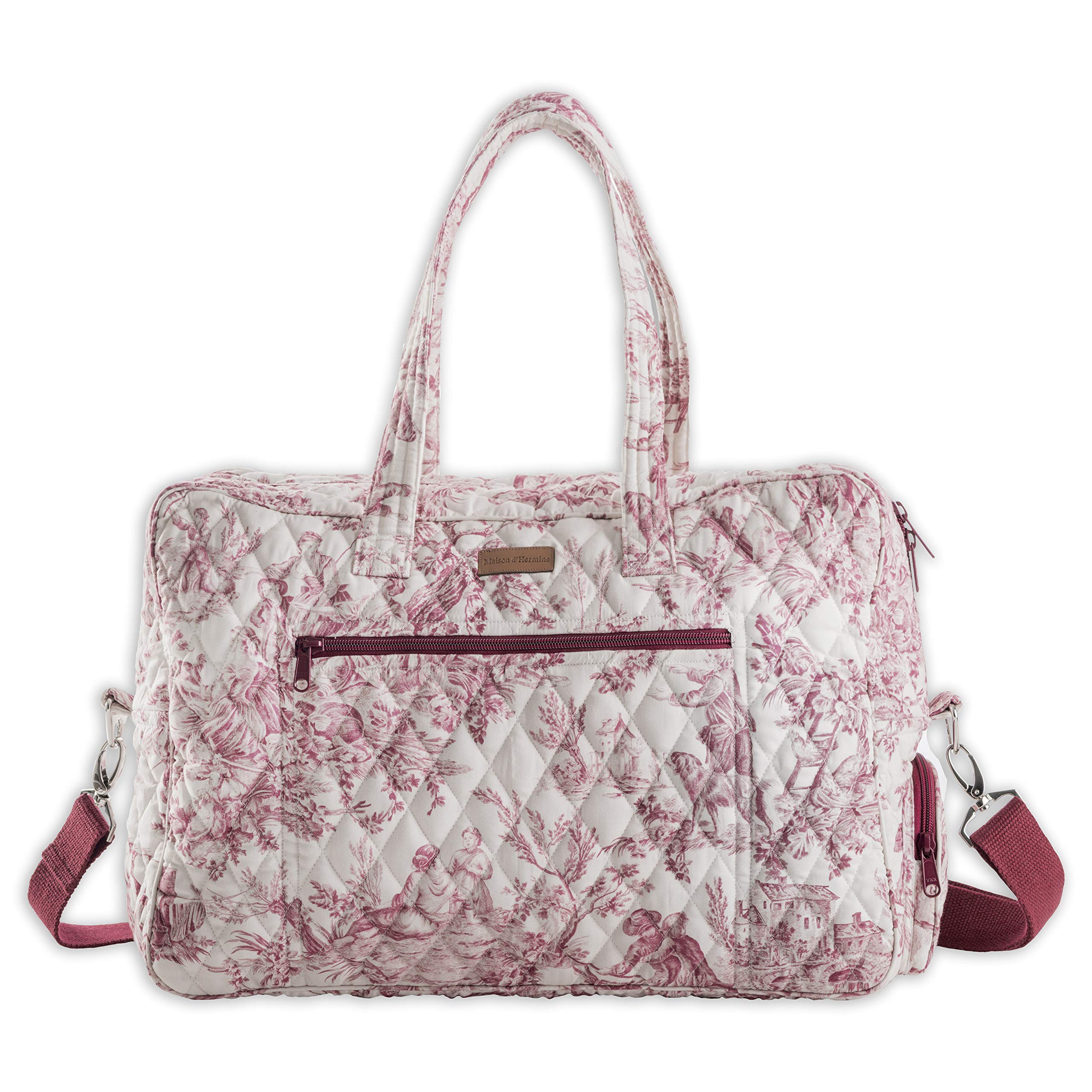 Hermine Weekend Bag - Cotton Quilted Duffel Overnight Luggage for Travel, Gym & Business | Weekender Tote for Men & Women | Perfect Gift for Family Trips & Business Travelers | The Miller - Red | Ideal for Airplane Carry-On, Gym Workouts & Weekend Getaways