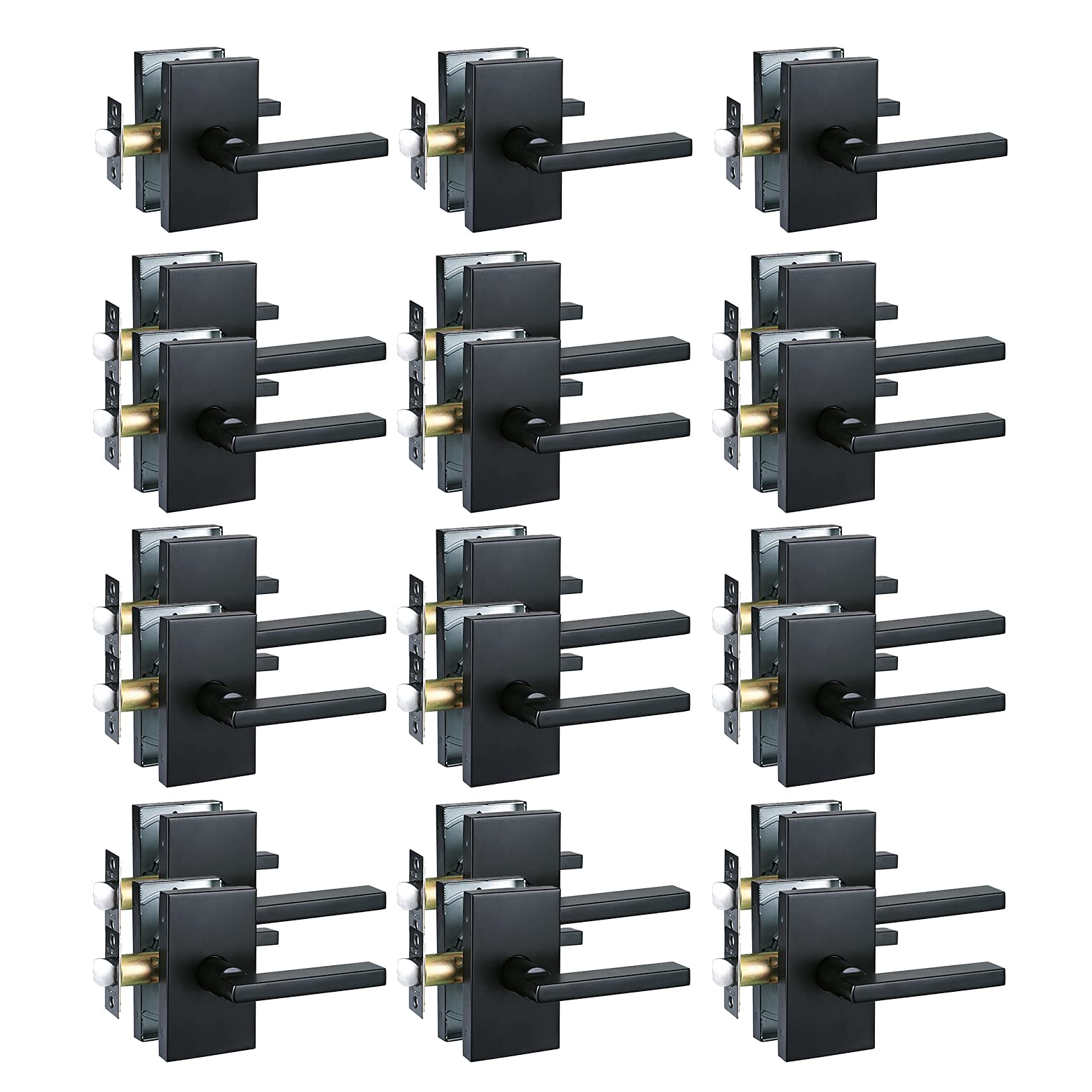 15 Pack Matte Black Keyless Passage Door Levers - Modern Slim Design for Hall & Closet Interior Doors (HD894-SET) - Perfect for Home, Office & Commercial Spaces