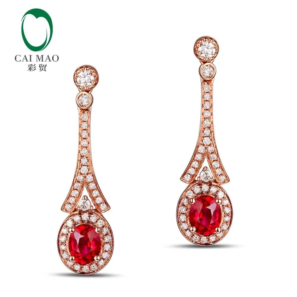 18KT Rose Gold 1.18ct Natural Red Ruby & 0.44ct Diamond Stud Earrings - Elegant Engagement Jewelry for Women, Perfect for Weddings, Anniversaries & Special Occasions