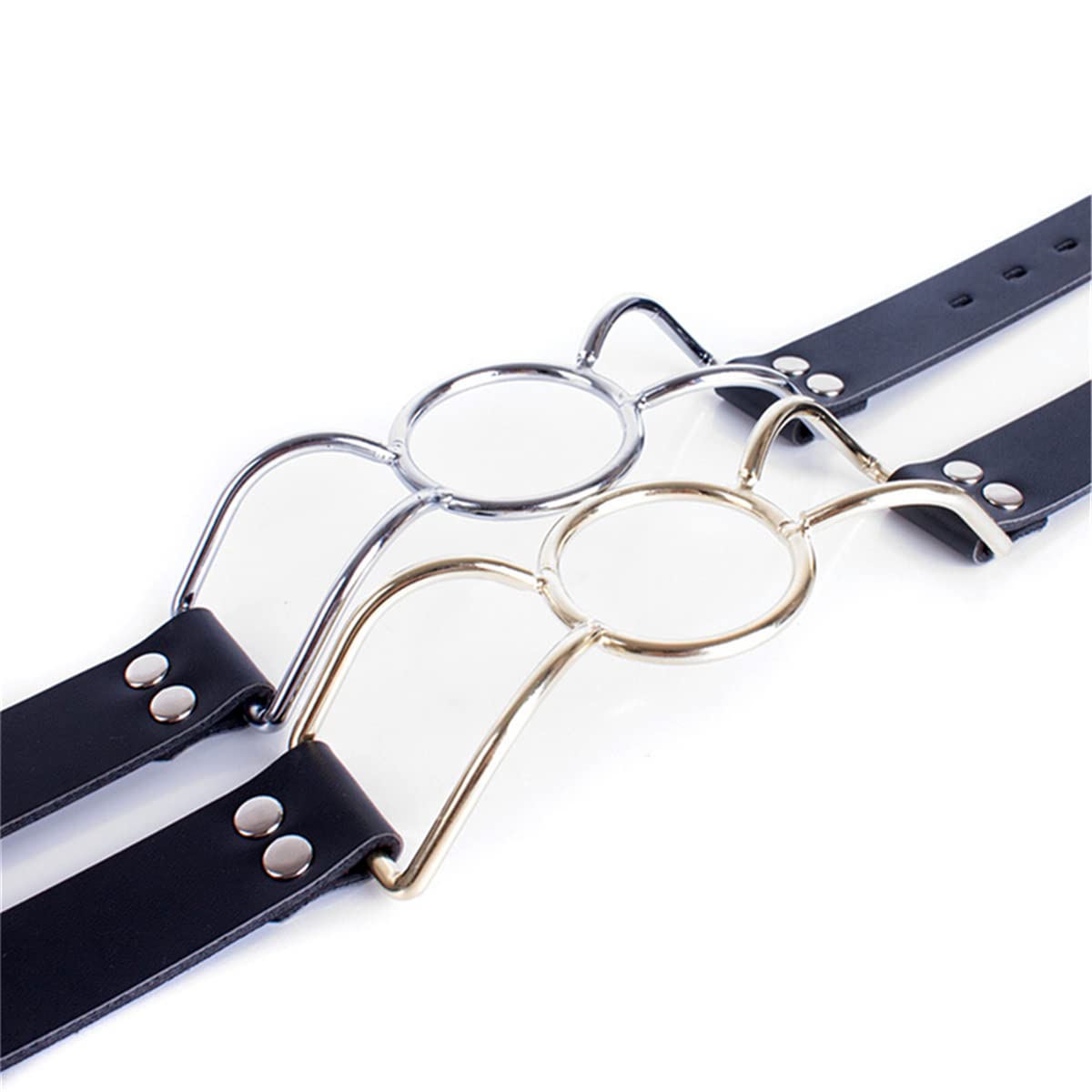 Silver Metal Butterfly Ring Gag with Leather Head Harness - BDSM Restraint Mouth Gag for Couples & Adult Play - Perfect for Roleplay, Bondage & Sensory Deprivation Scenes