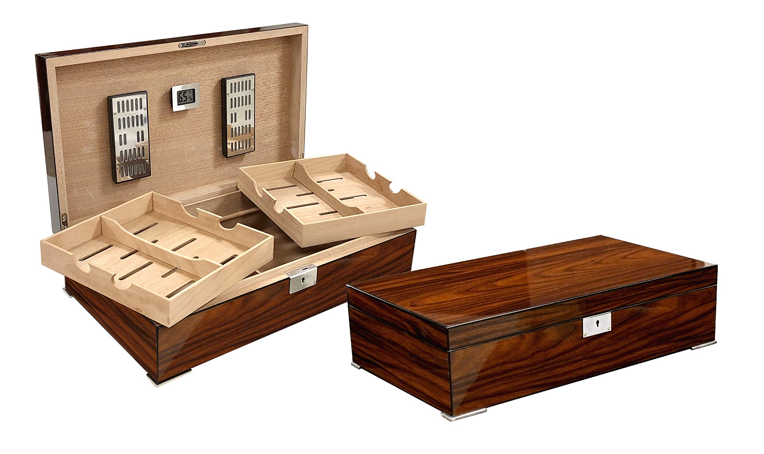 Premium Brazilian Rosewood Cigar Humidor with Twin Trays - 250 Cigar Capacity | Handcrafted Wood Finish | Perfect for Home, Office & Gifting | Prestige Import Group