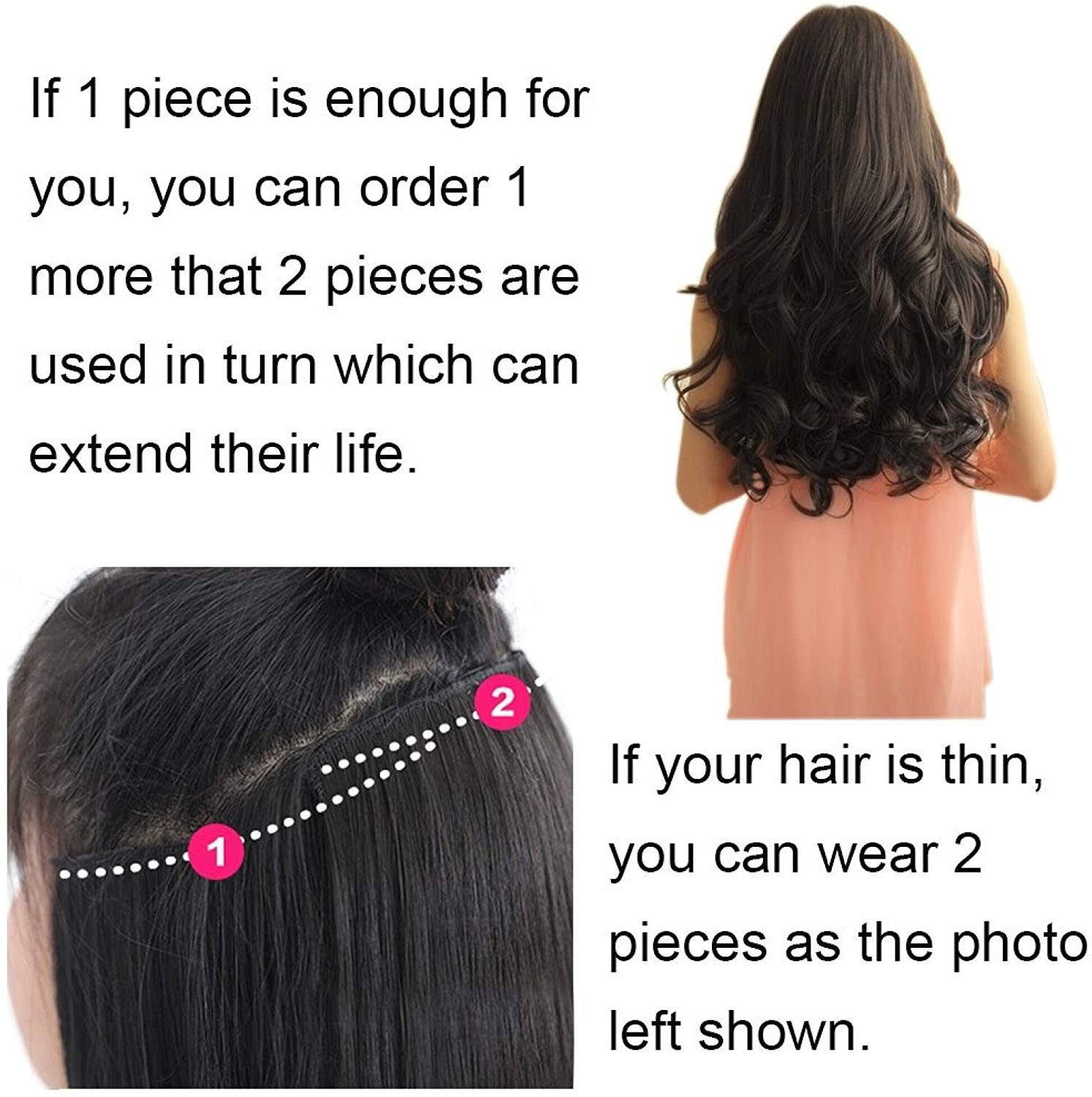 FOK 5 Clip-In Black Synthetic Hair Extensions with Golden Highlights - 24 Inch for Volume & Length - Perfect for Parties, Weddings & Daily Styling