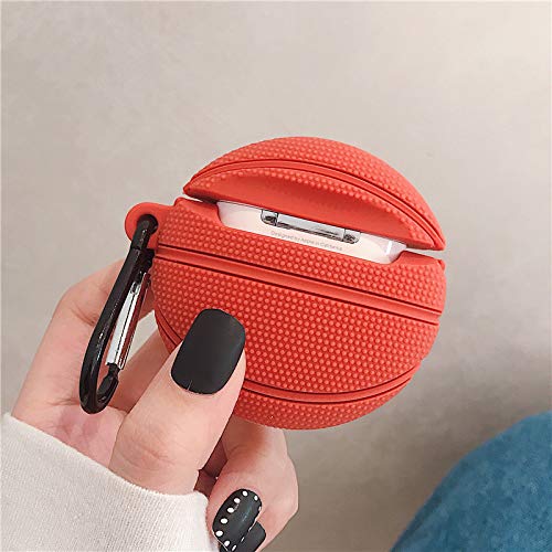 Airpods 1 & 2 Silicone Case - Basketball Design with Keychain for Sports Lovers
