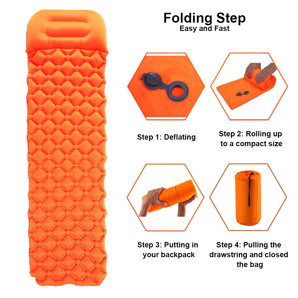 Ultralight Inflatable Camping Sleeping Pad with Pillow - Durable Backpacking Air Mattress for Hiking, Travel & Outdoor Adventures | Perfect for Camping, Backpacking, RV Trips & Guest Beds