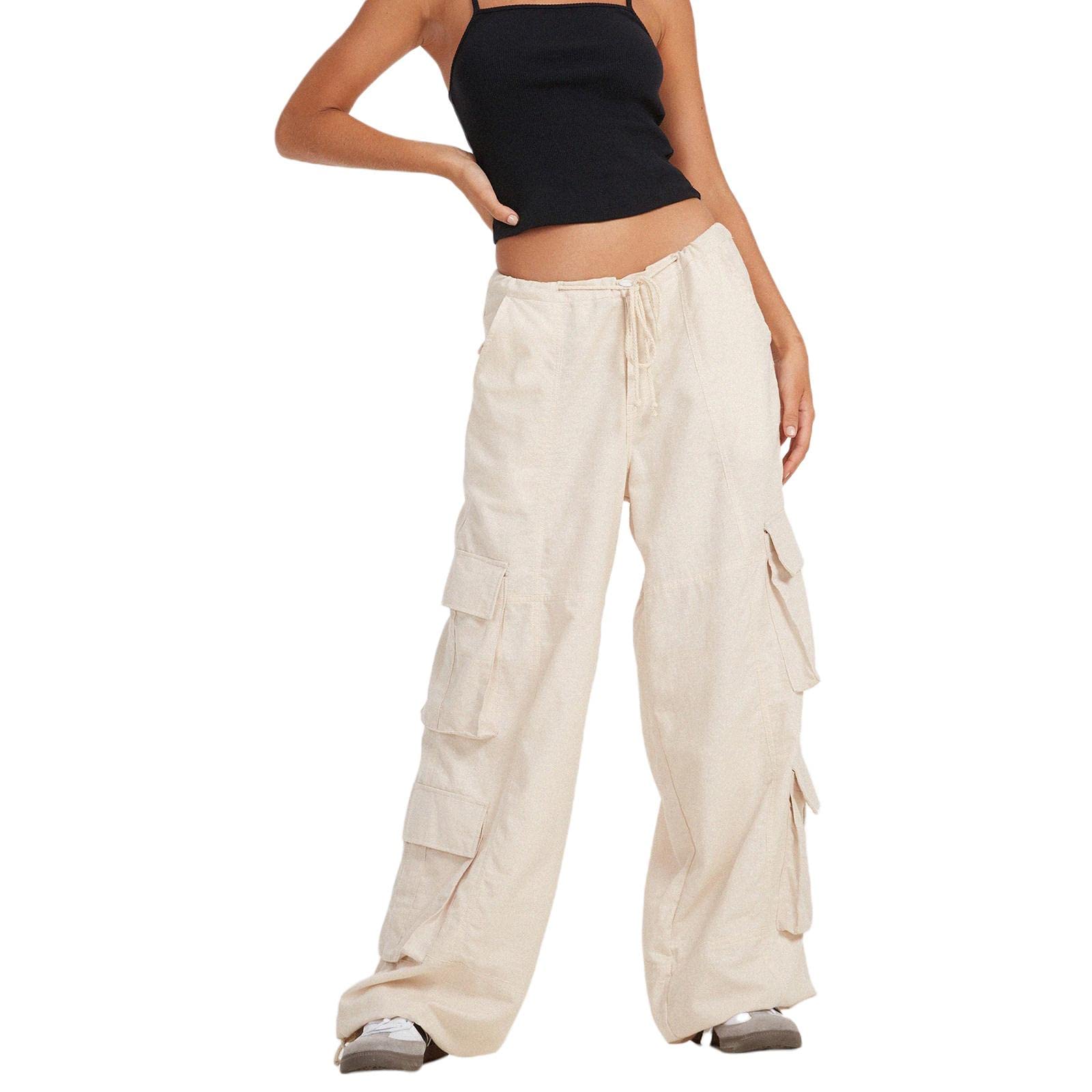 Women's Grunge Baggy Cargo Pants - Low Rise Drawstring Casual Parachute Joggers - Vintage Y2K Streetwear Aesthetic | Perfect for Urban Fashion, Street Style & 90s Retro Outfits