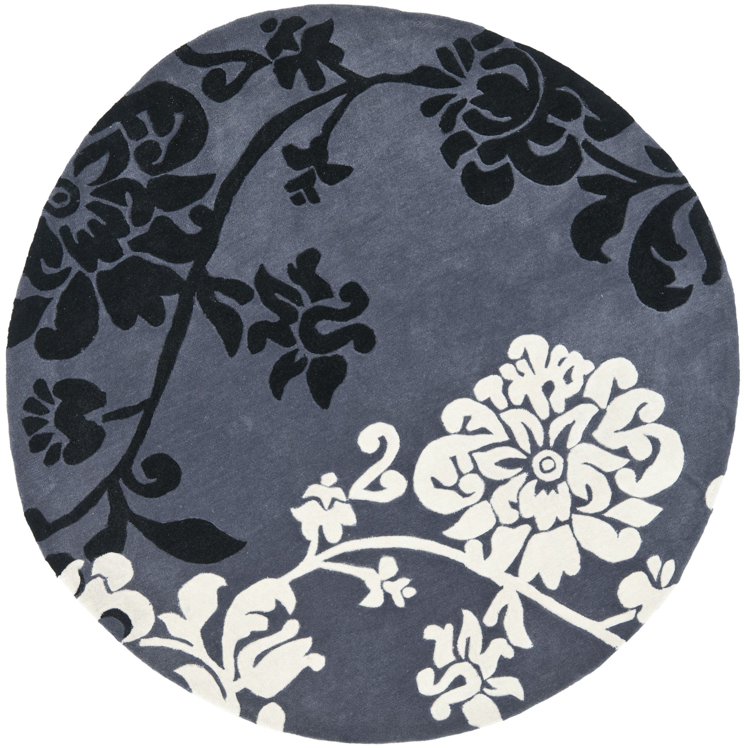 SAFAVIEH Modern Art Collection 7' Round Dark Grey/Multi Floral Area Rug - Handmade Non-Shedding Living Room Carpet for Bedroom & Dining Room Decor