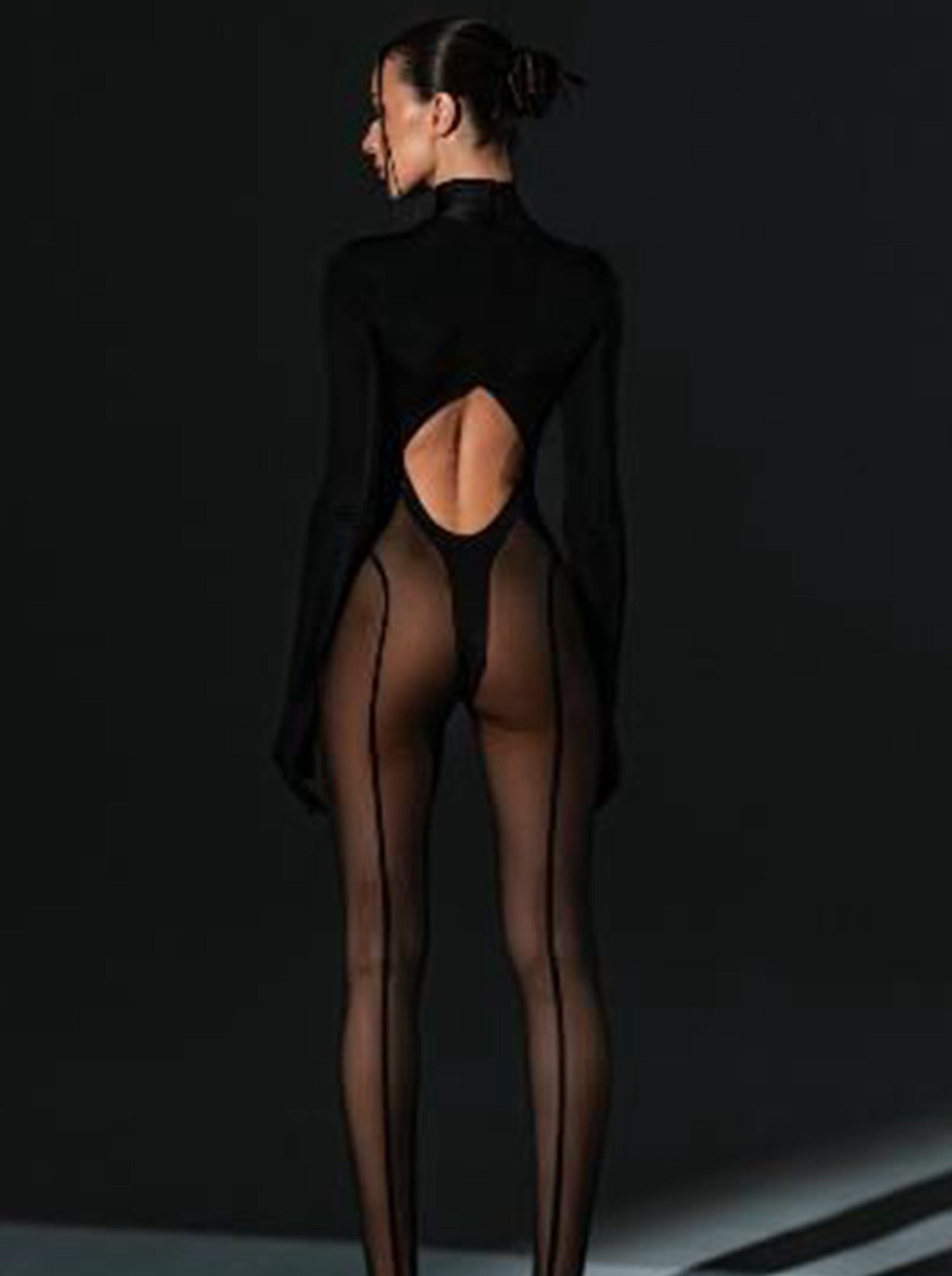 ZASUWA Women's Sexy Cutout Mesh Zipper Bodysuit Jumpsuit - Clubwear, Night Out, Party Outfit, Halloween Costume