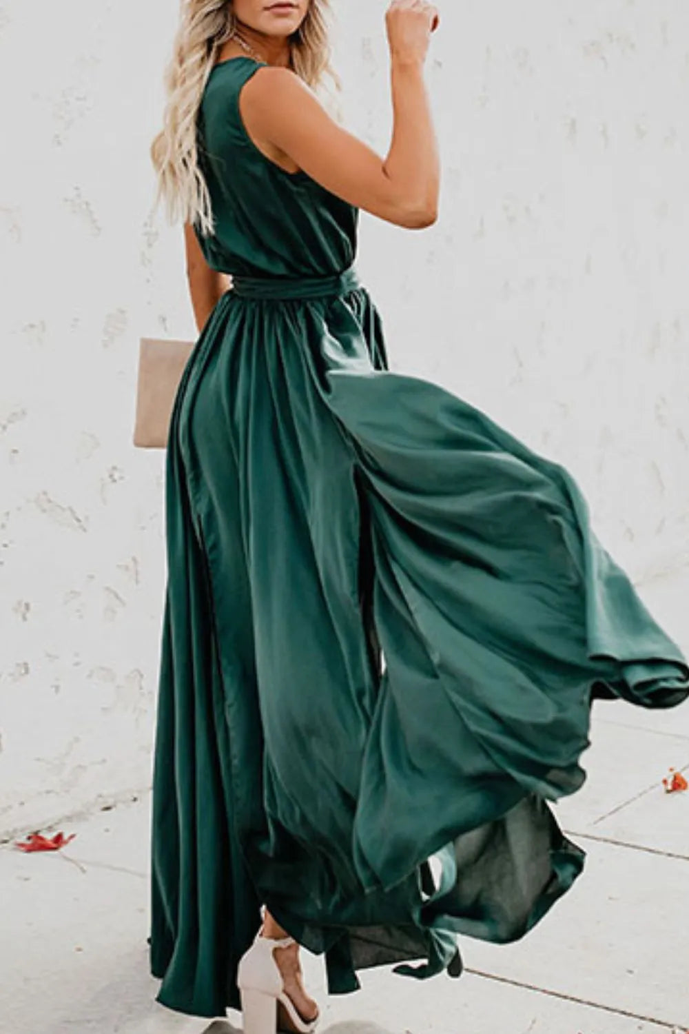 Elegant Tie Waist Maxi Resort Dress for Women - Flowy Beach Cover Up, Summer Vacation Outfit, Boho Chic Evening Wear