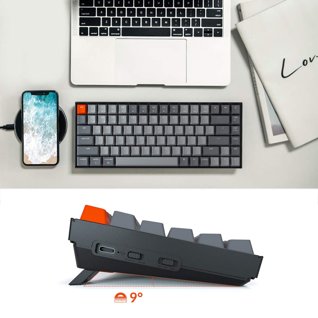Keychron K2 V2 75% Compact Bluetooth Mechanical Keyboard - Gateron G Pro Red Switch, White LED Backlit, Anti-Ghosting, N-Key Rollover for Mac & Windows | Perfect for Office, Gaming & Programming (84-Key USB-C Wired/Wireless)