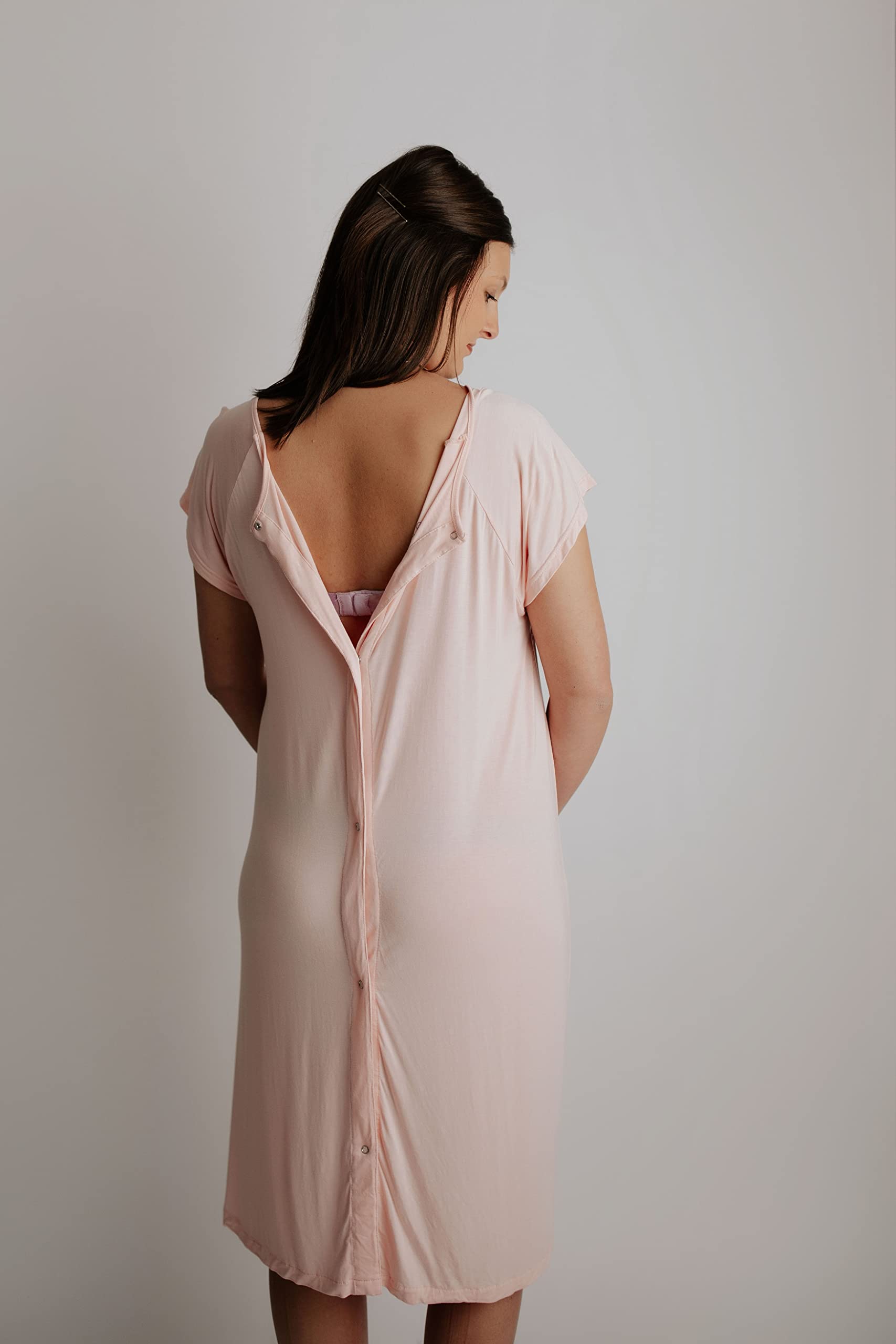 Three Little Tots Mommy Labor and Delivery Gown - Soft Stretchy Maternity & Nursing Nightgown for Hospital Birth & Breastfeeding | Comfortable Postpartum Wear for New Moms