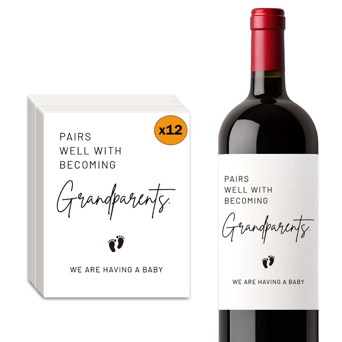 12 Pcs Pregnancy Announcement Gifts for Grandparents - Funny Wine Labels to Celebrate Becoming New Grandparents | Perfect for Baby Reveal Parties & Gender Reveal Gifts