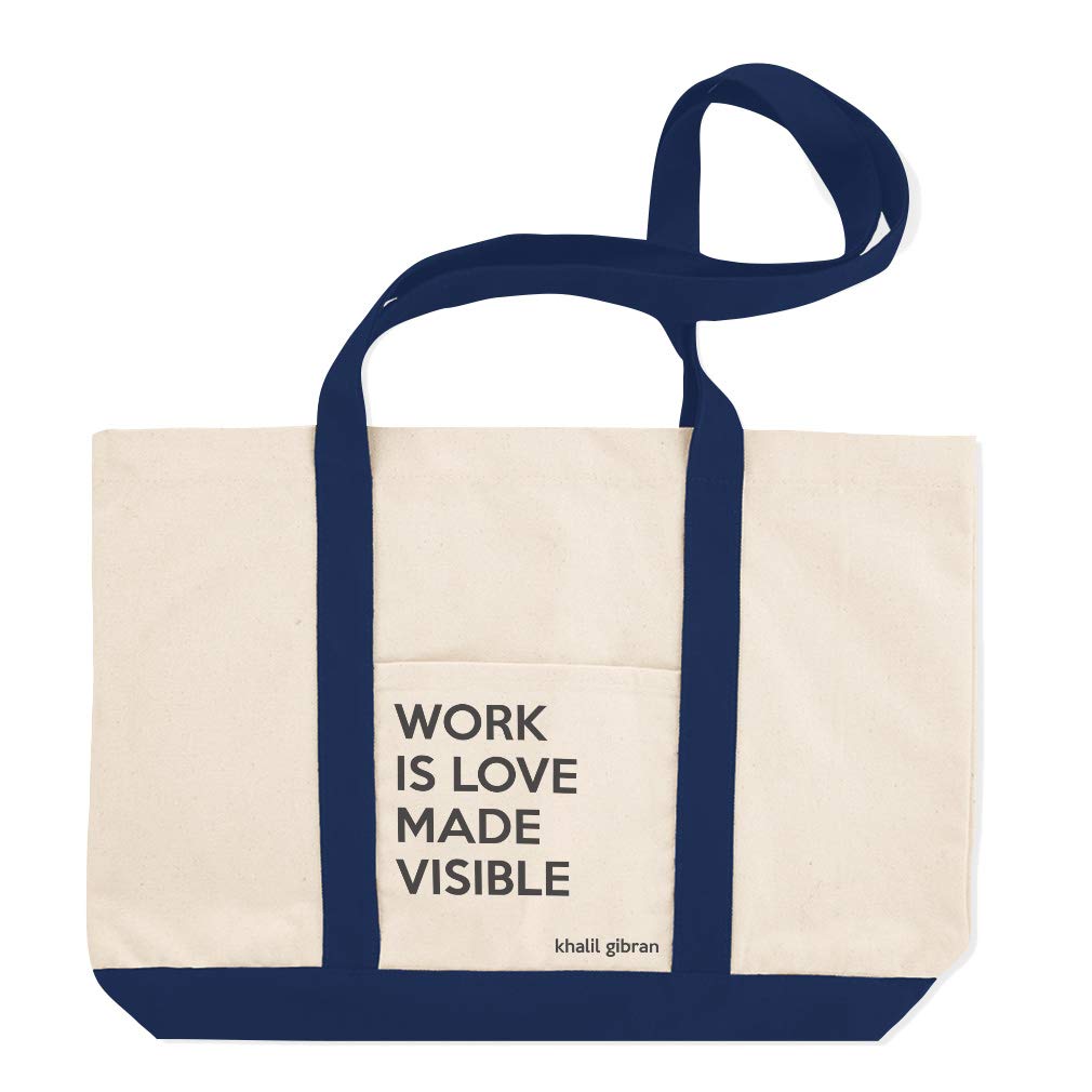 Stylish Canvas Shopping Tote Bag with Khalil Gibran 'Work Is Love Made Visible' Quote - Perfect for Beach, Work & Grocery Shopping for Women