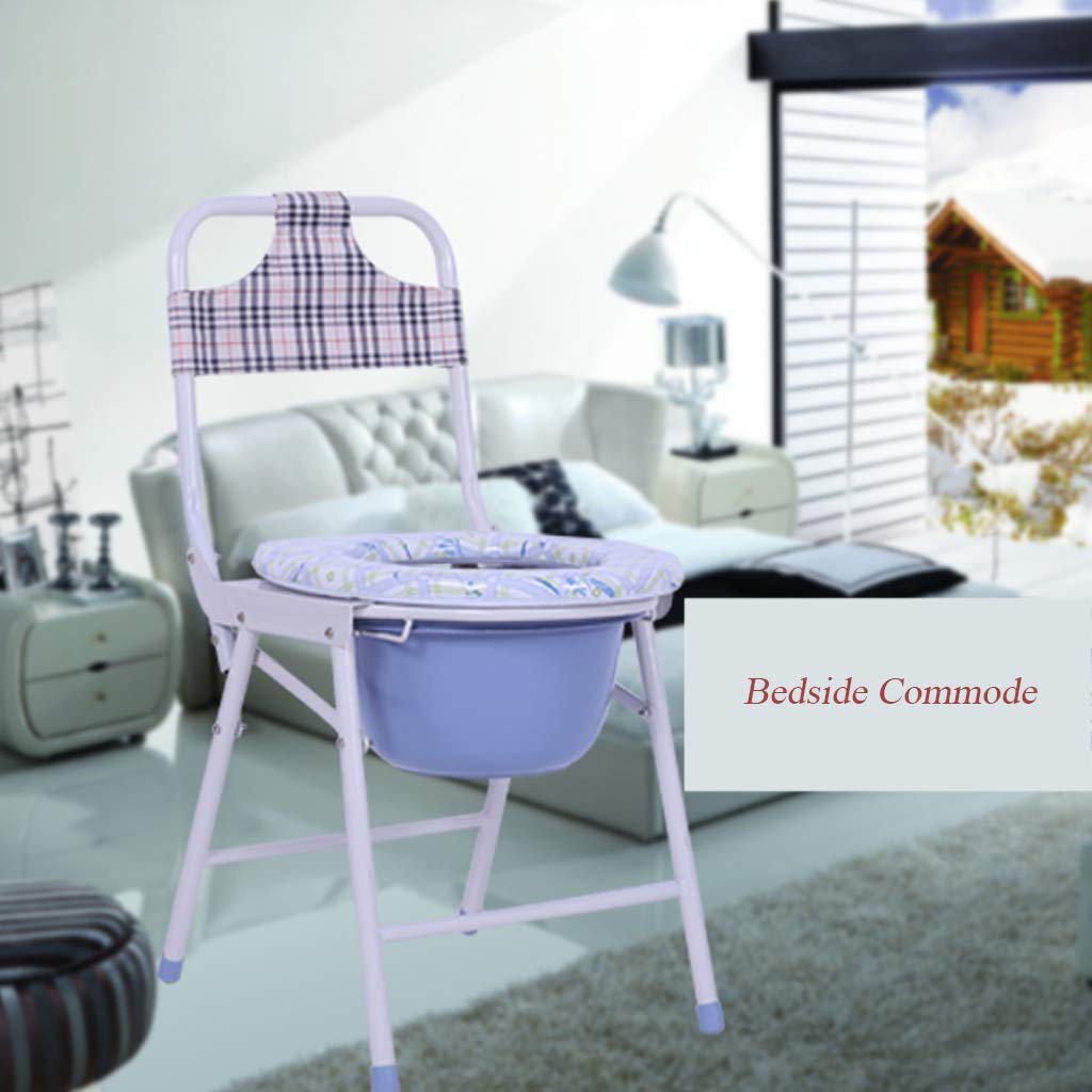 Portable Folding Commode Chair with Handles & Bucket - Adjustable Height Bedside Toilet Seat for Adults, Elderly & Handicap - Non-Slip Leg Pads for Safety - Ideal for Home Care, Post-Surgery & Pregnancy Use