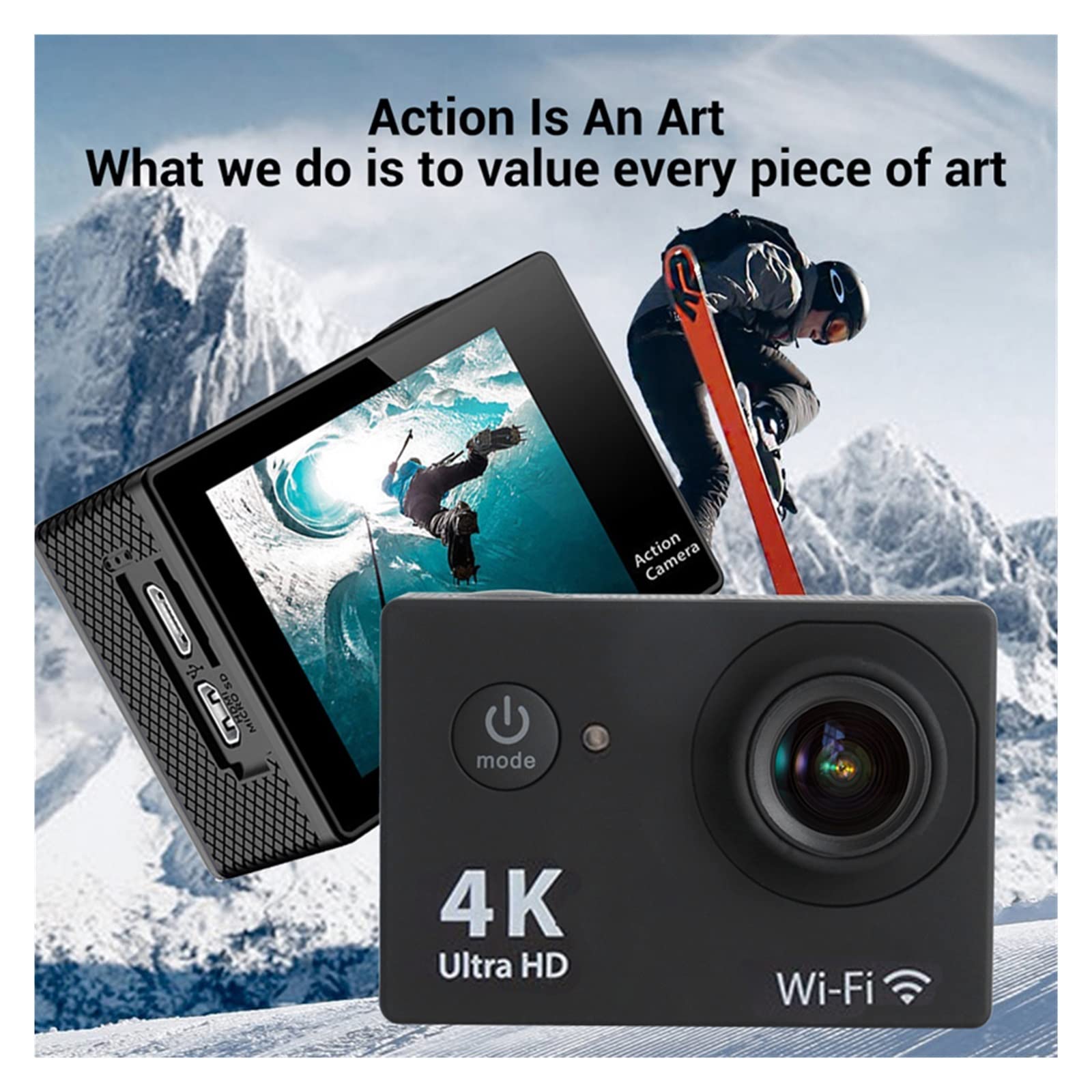BODORME 4K Ultra HD Action Camera - 30fps Waterproof Sports Camera with Remote Control for Outdoor Adventures, Motorcycle Helmet, Diving & Extreme Sports (No SD Card Included, Silver)