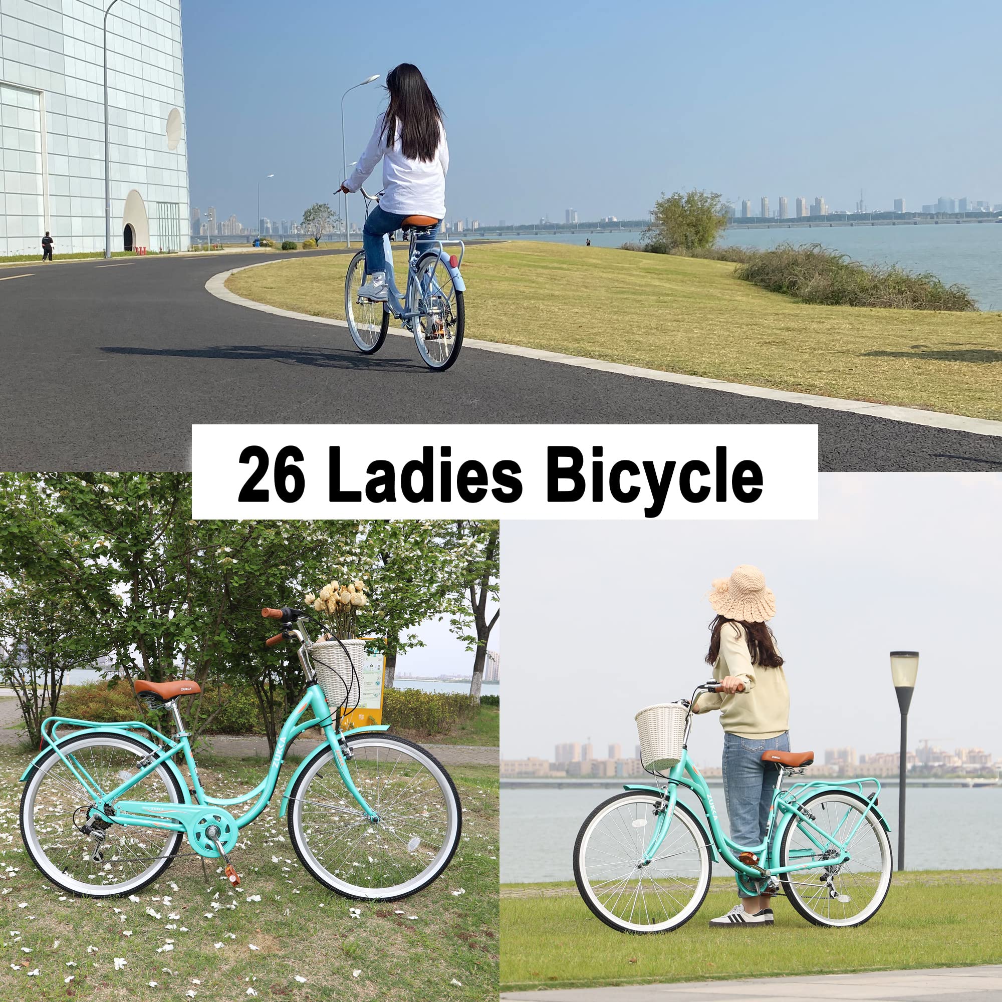 **ZUKKA 24/26 Inch 7-Speed Beach Cruiser Bike for Women & Men – Dual V-Brake, Adjustable Seat, Multiple Colors – Perfect for City Commuting, Beach Rides & Leisure Cycling**
