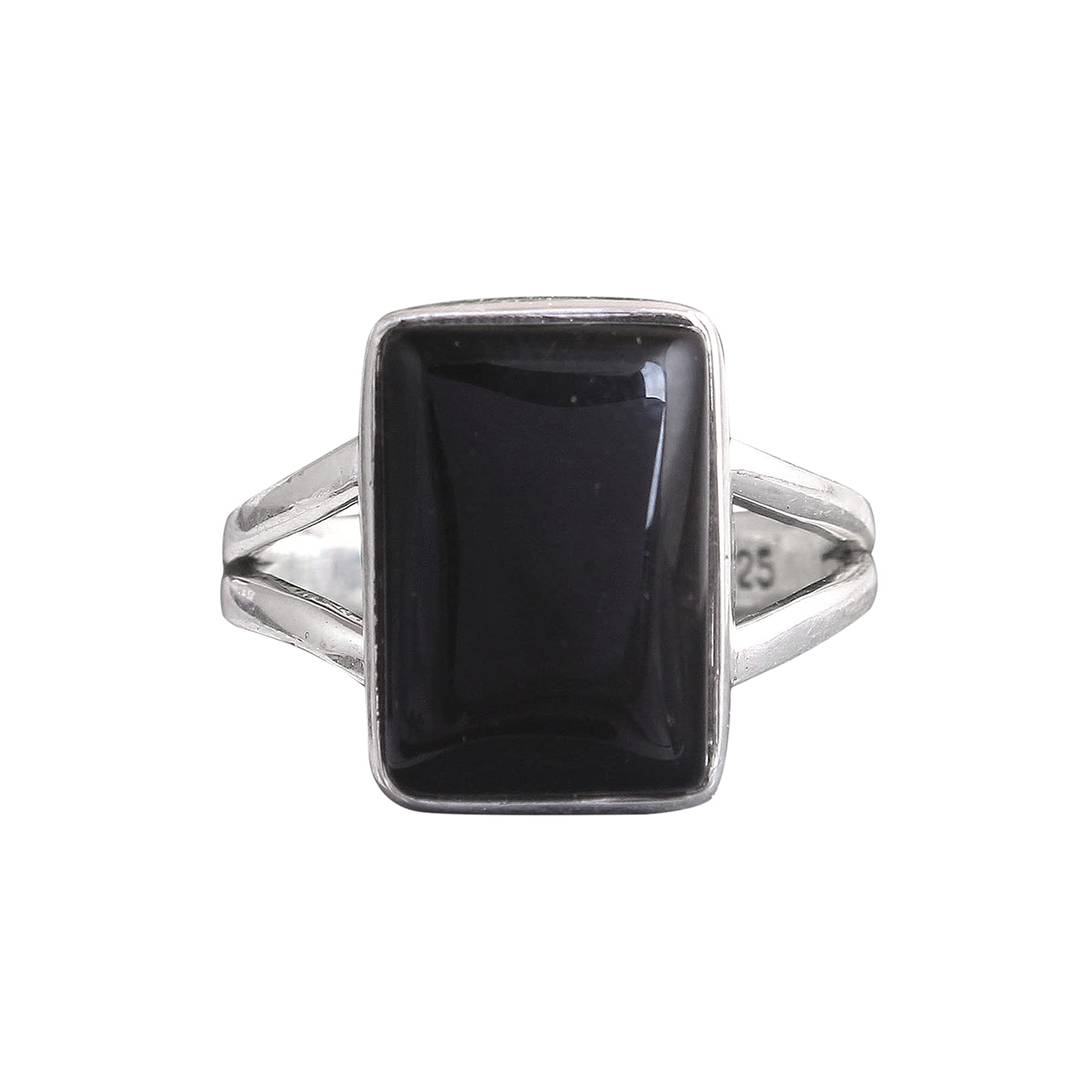 Black Onyx Gemstone Ring for Women - 925 Sterling Silver Adjustable Size 8.5 - Elegant Gothic Jewelry for Evening Parties & Special Occasions