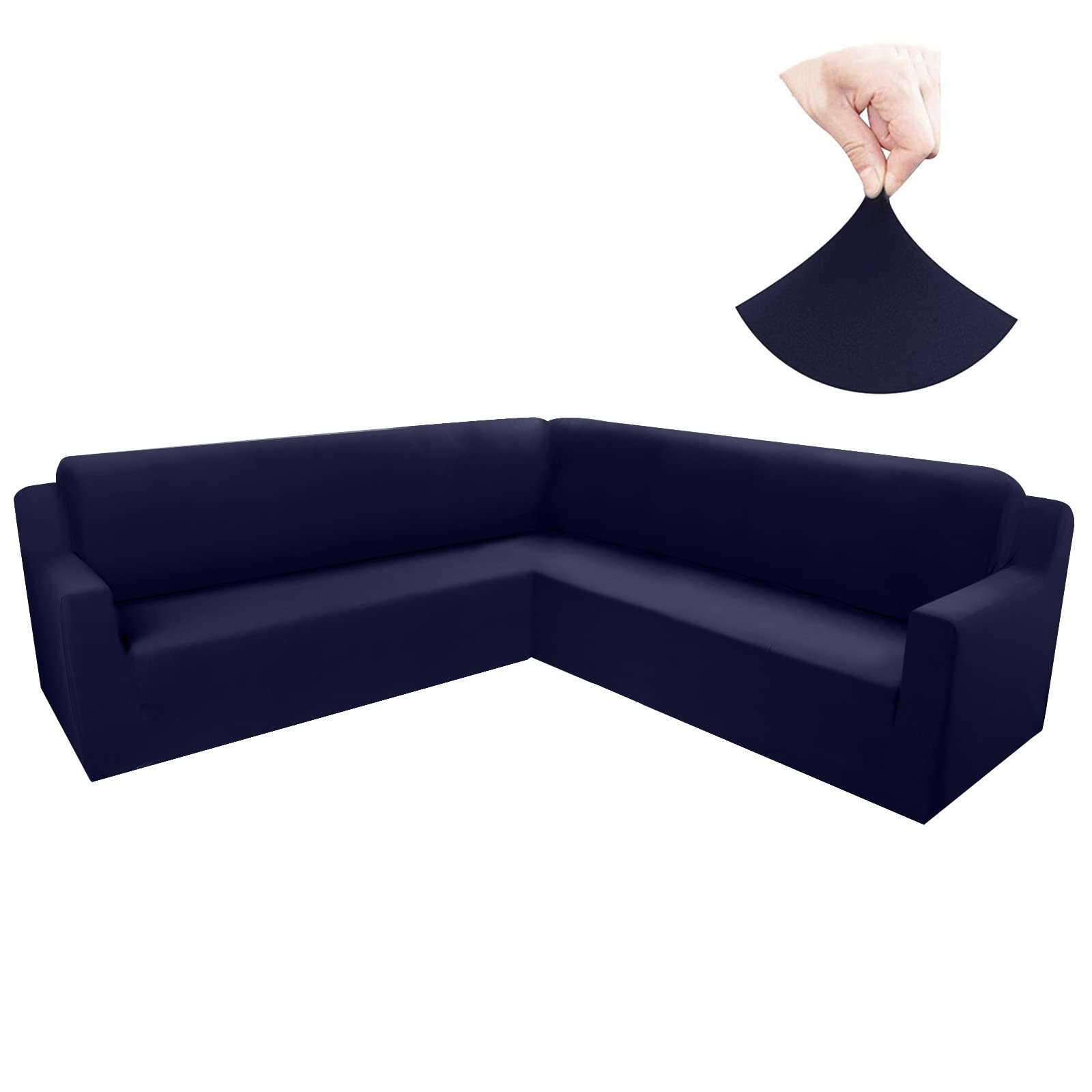 ROFASVCO L-Shaped Sectional Sofa Cover Set - Soft Stretch U-Shaped Couch Slipcover for Dogs & Pets - Water Resistant, Anti-Slip Furniture Protector (Navy Blue, Large) - Perfect for Living Room, Family Room & Pet-Friendly Homes