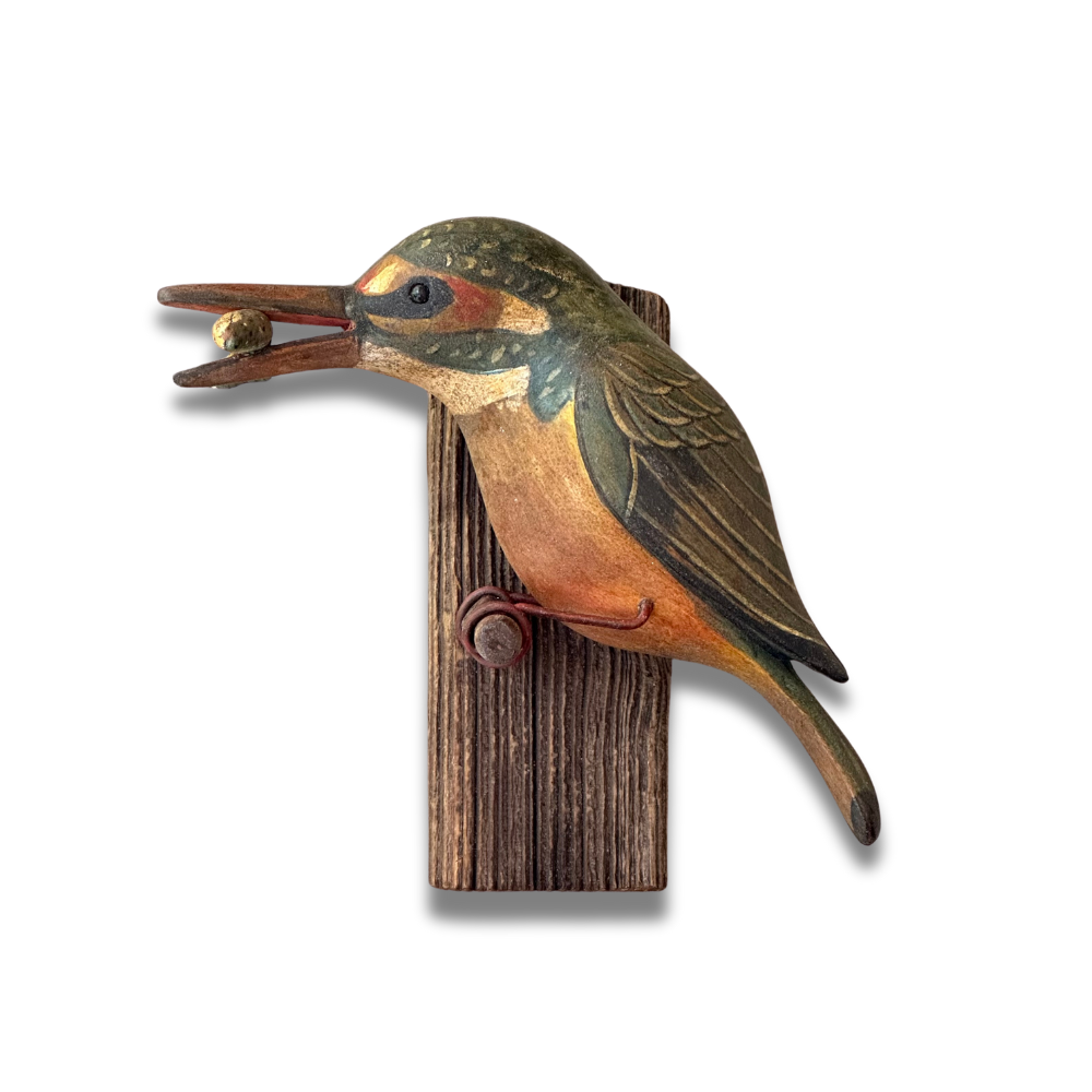 Exquisite Black Forest Hand-Carved Wooden Bird with Fish Figurine (#535) - Perfect for Home Décor, Collectibles & Gift Giving