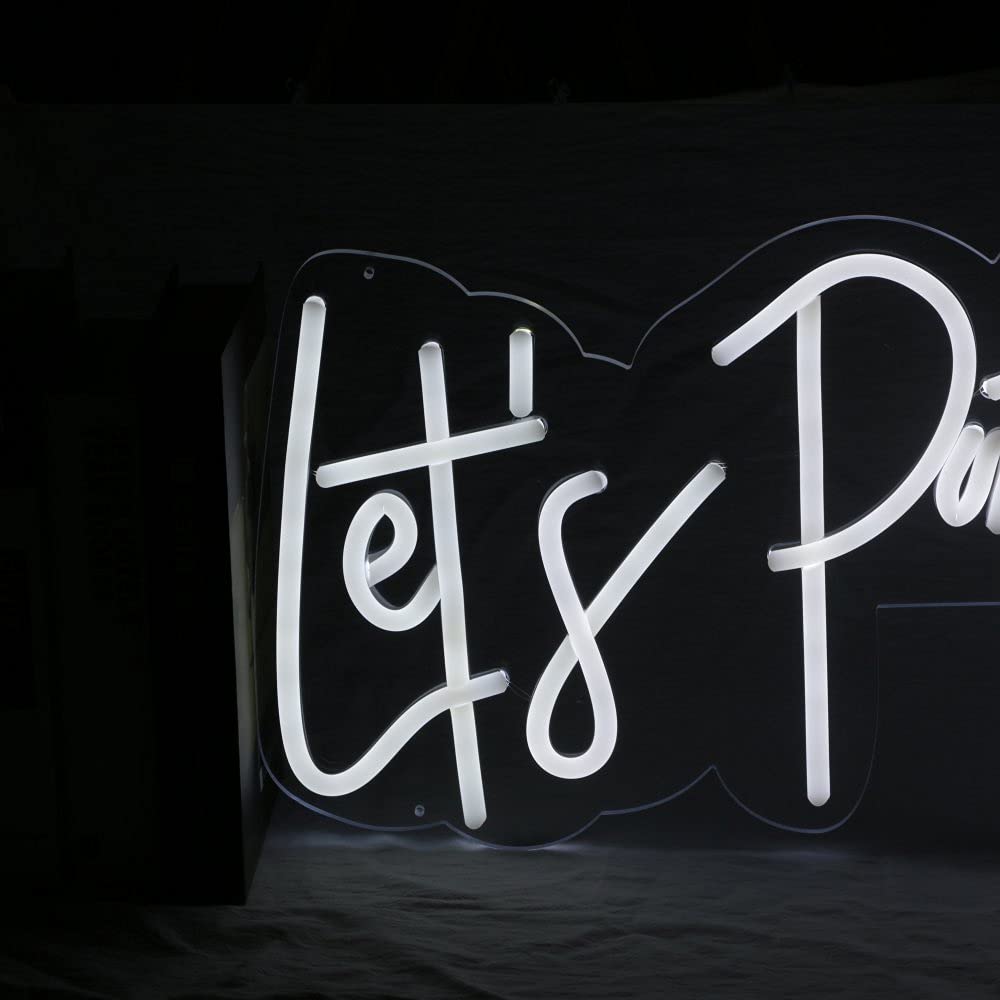 X Reed Let's Party LED Neon Sign - Custom Personalized Neon Light for Wall Decor, Birthday, Wedding & Party Decoration - 20 Inch Width (White) - Perfect for Home, Bar, Cafe & Event Lighting (X0013)