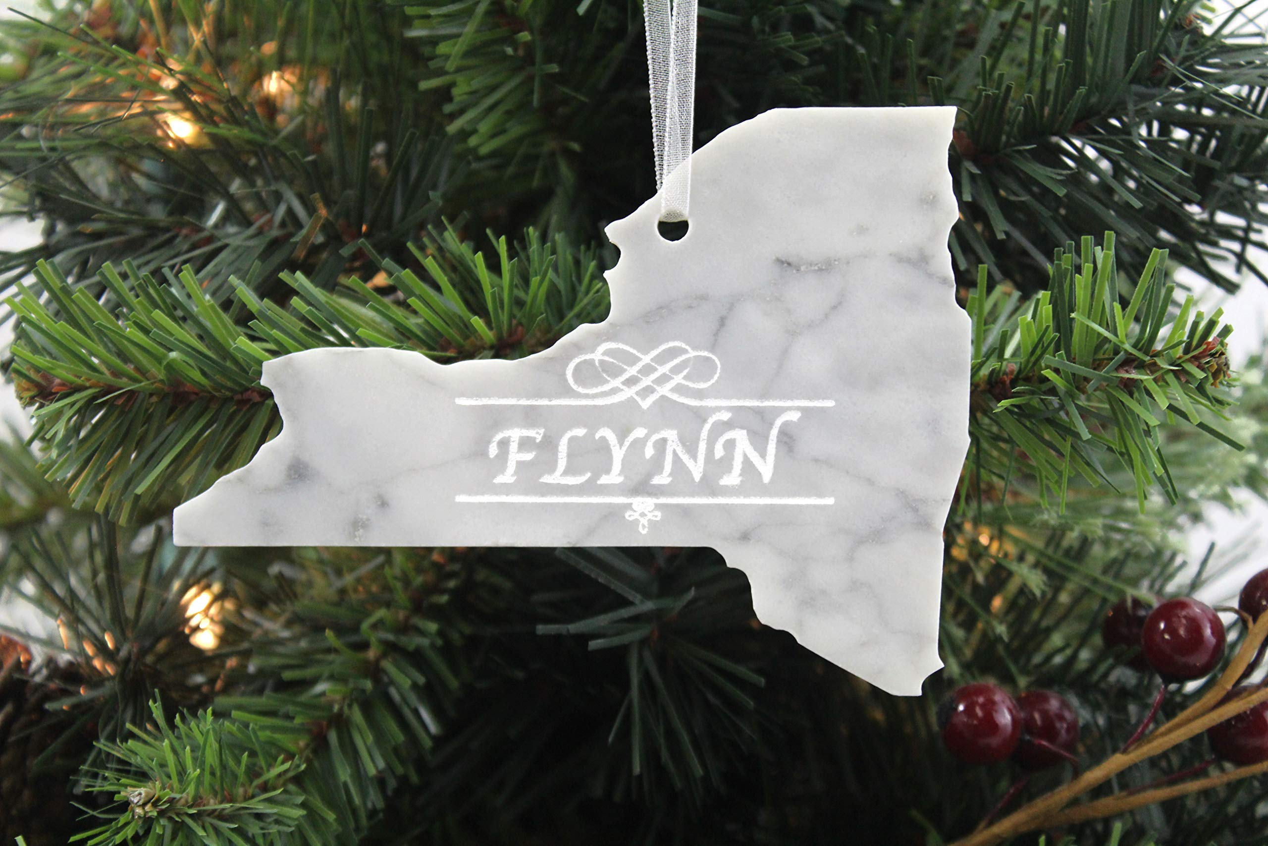 Personalized Laser Engraved New York White Marble Christmas Ornament - Custom Holiday Decor for Tree, Gift & Home Decoration