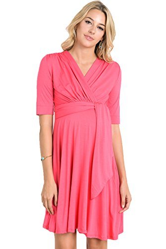 LaClef Women's Maternity Wrap Dress with Adjustable Tie Waist Belt - Flattering Pregnancy Outfit for Work, Party & Everyday Wear