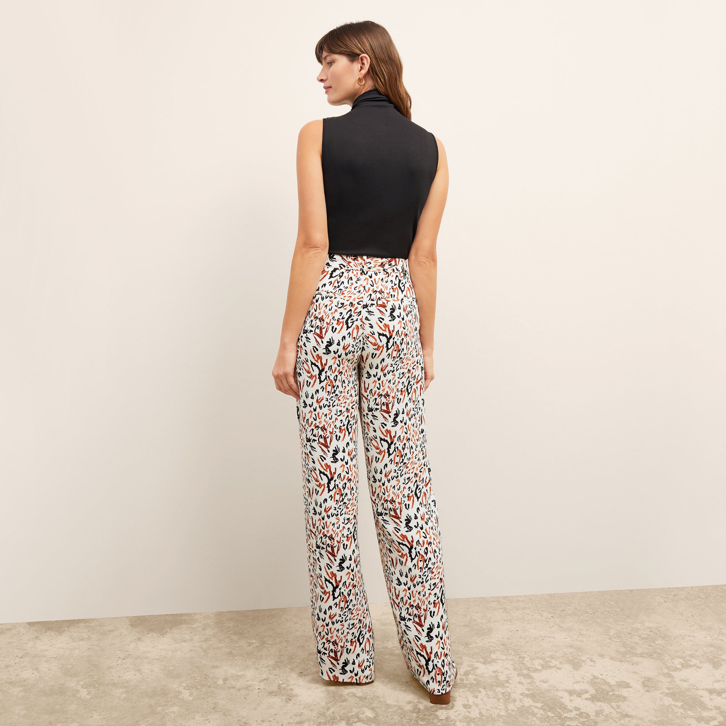 Tinsley Wide Leg Pants for Women - Soft Pebble Crepe Fabric with Leopard Sketch Print | Comfortable Office Wear & Casual Outfits
