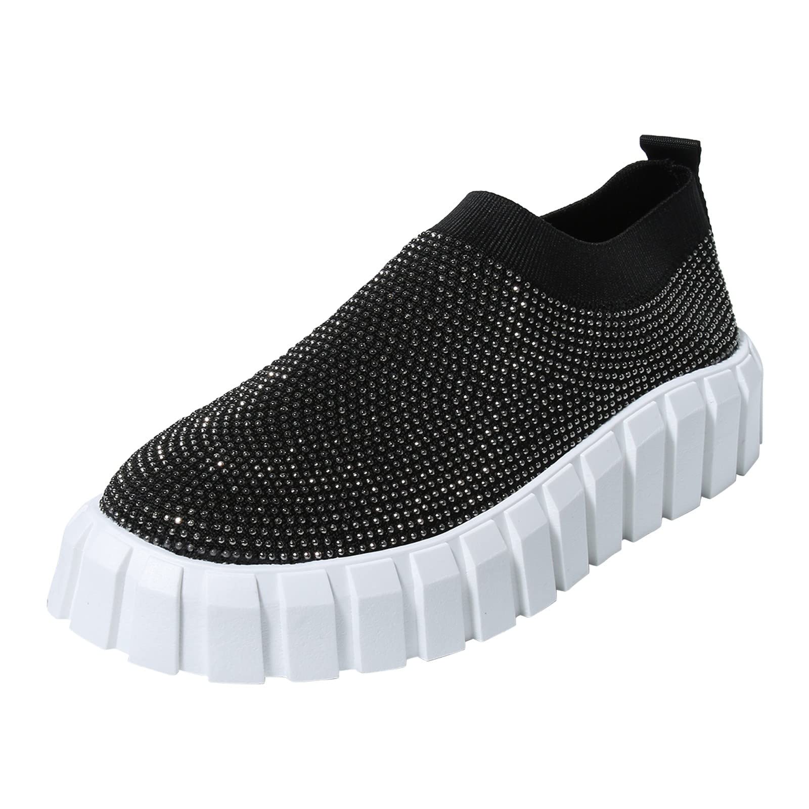 Women's Square-Toe Non-Slip Tennis Shoes - Breathable Mesh Slip-On Sneakers with Rhinestones for Running, Walking & Outdoor Sports | Fashion Casual & Daily Wear Sneakers for Women (Perfect for Gym, Workouts & Street Style)