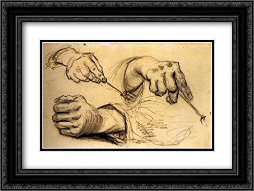 Vincent van Gogh Museum Art Print - 24x18 Black Ornate Frame with Double Matting | Three Hands, Two Holding Forks | Wall Decor for Dining Room, Kitchen & Art Gallery Display