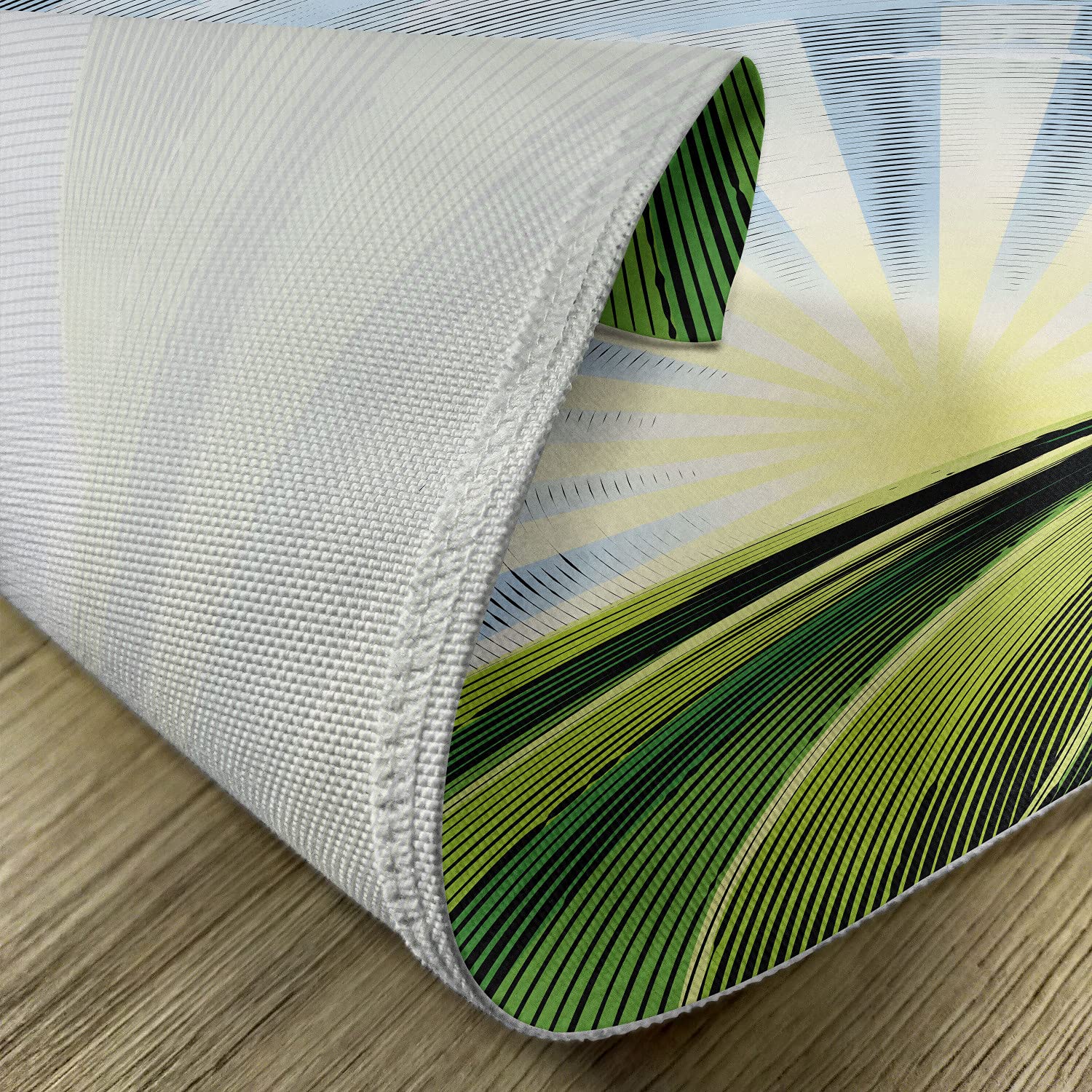 Ambesonne Psychedelic Place Mats Set of 4 - Vibrant Rolling Hills Sunrise Village Design - Washable Fabric Table Mats for Dining Room & Kitchen Decor in Green, Blue & Pale Yellow - Perfect for Boho, Farmhouse & Modern Home Decor