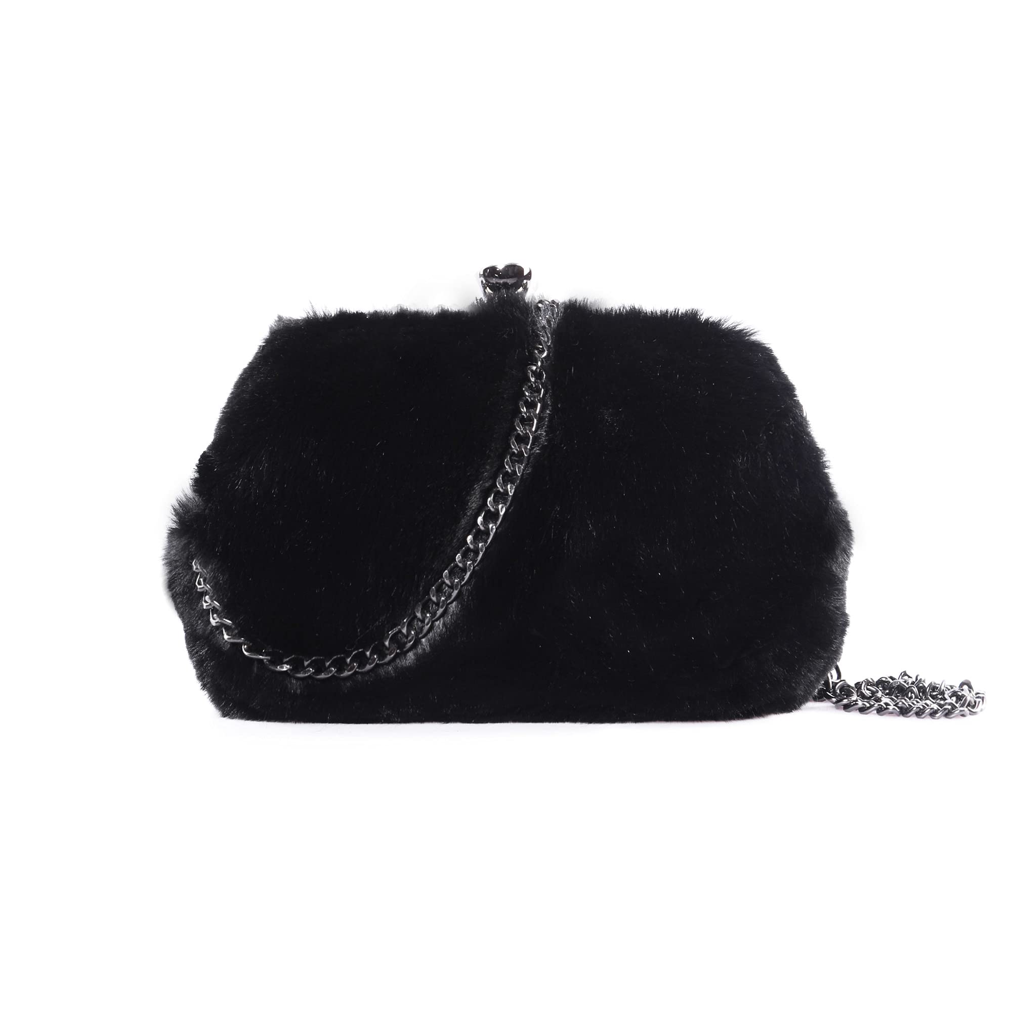 Stylish TANOSII Faux Fur Clutch Purse with Rhinestone Shoulder Strap - Elegant Fluffy Crossbody Bag for Women - Perfect for Evening Parties, Weddings & Date Nights