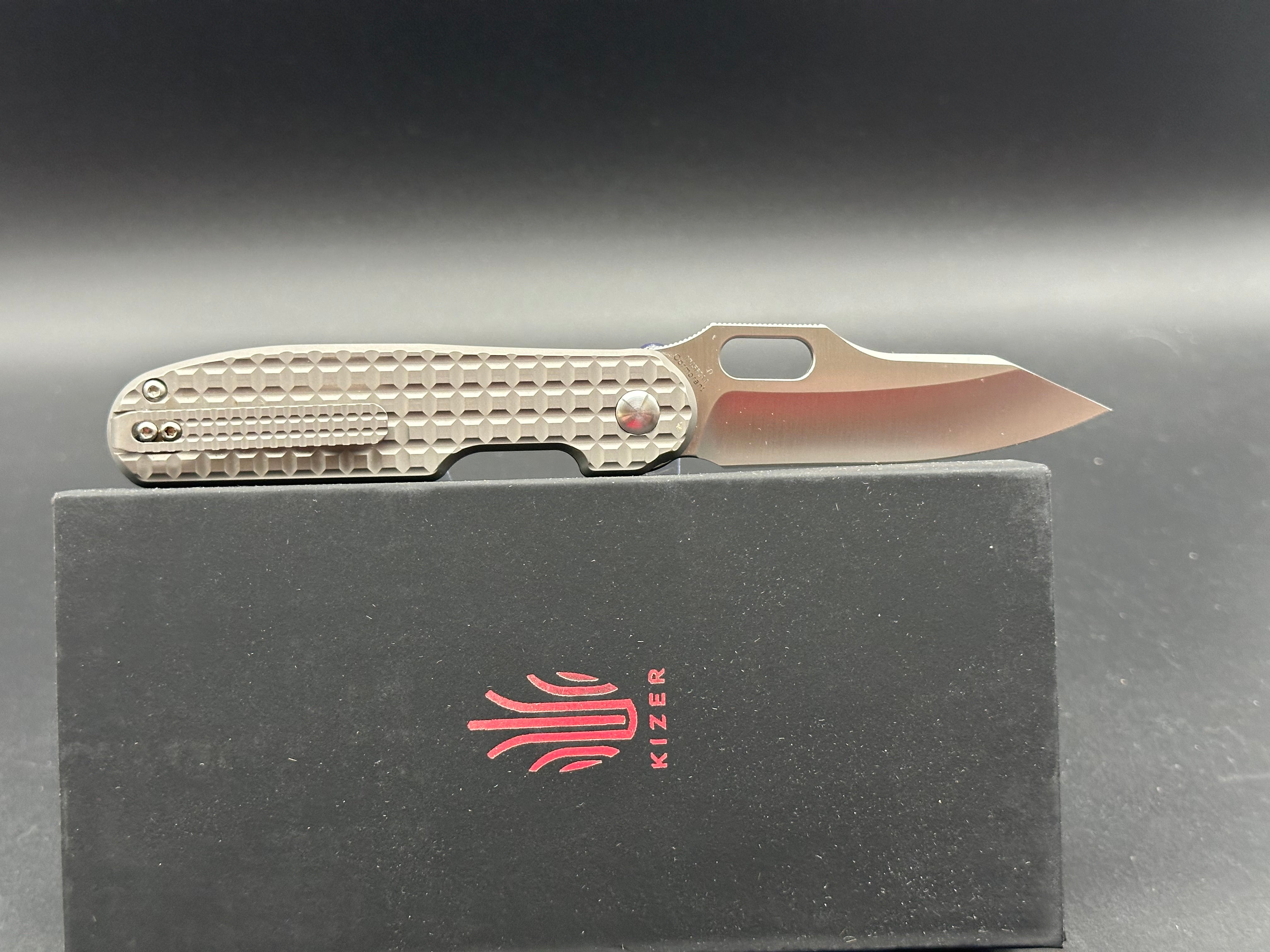 Kizer Cormorant Button Lock Folding Knife - Titanium Handle, 3.15