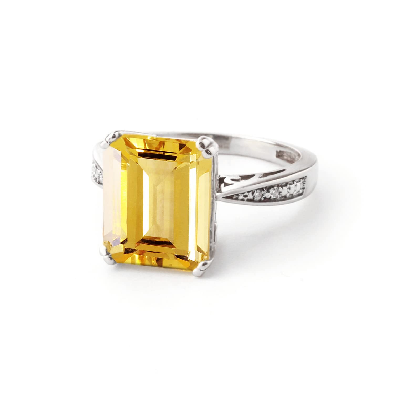 5.60 CT Octagon Citrine & Diamond Ring in 14K White Gold | Galaxy Gold GG | Elegant Jewelry for Weddings, Anniversaries & Special Occasions
