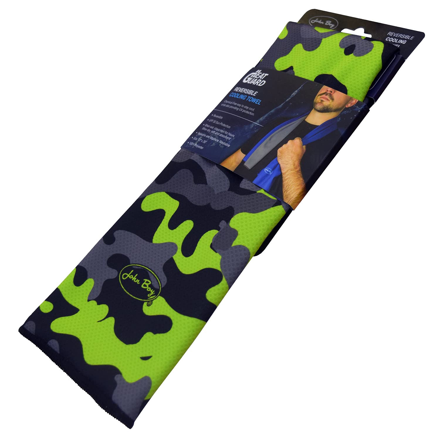 John Boy Cooling Towel - UPF 50+ Sun Protection, Reversible Heat Guard with Natural Cooling Technology & Super Absorbent Microfiber - CT-CAMO - Perfect for Sports, Hiking, Gym & Outdoor Activities