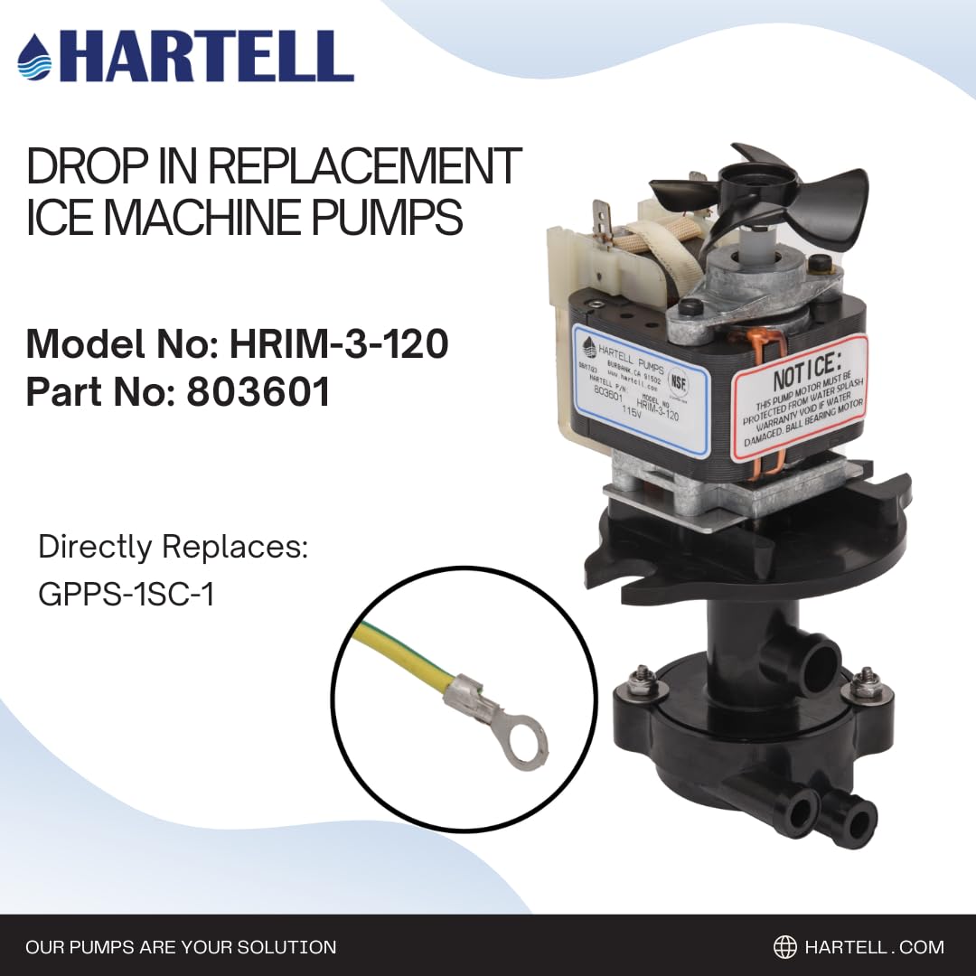 HARTELL HRIM-3-120 Replacement Ice Machine Pump - Compatible with GPPS-1SC-1 - High Performance Water Pump for Commercial Ice Makers - Perfect for Restaurants, Bars, and Hotels