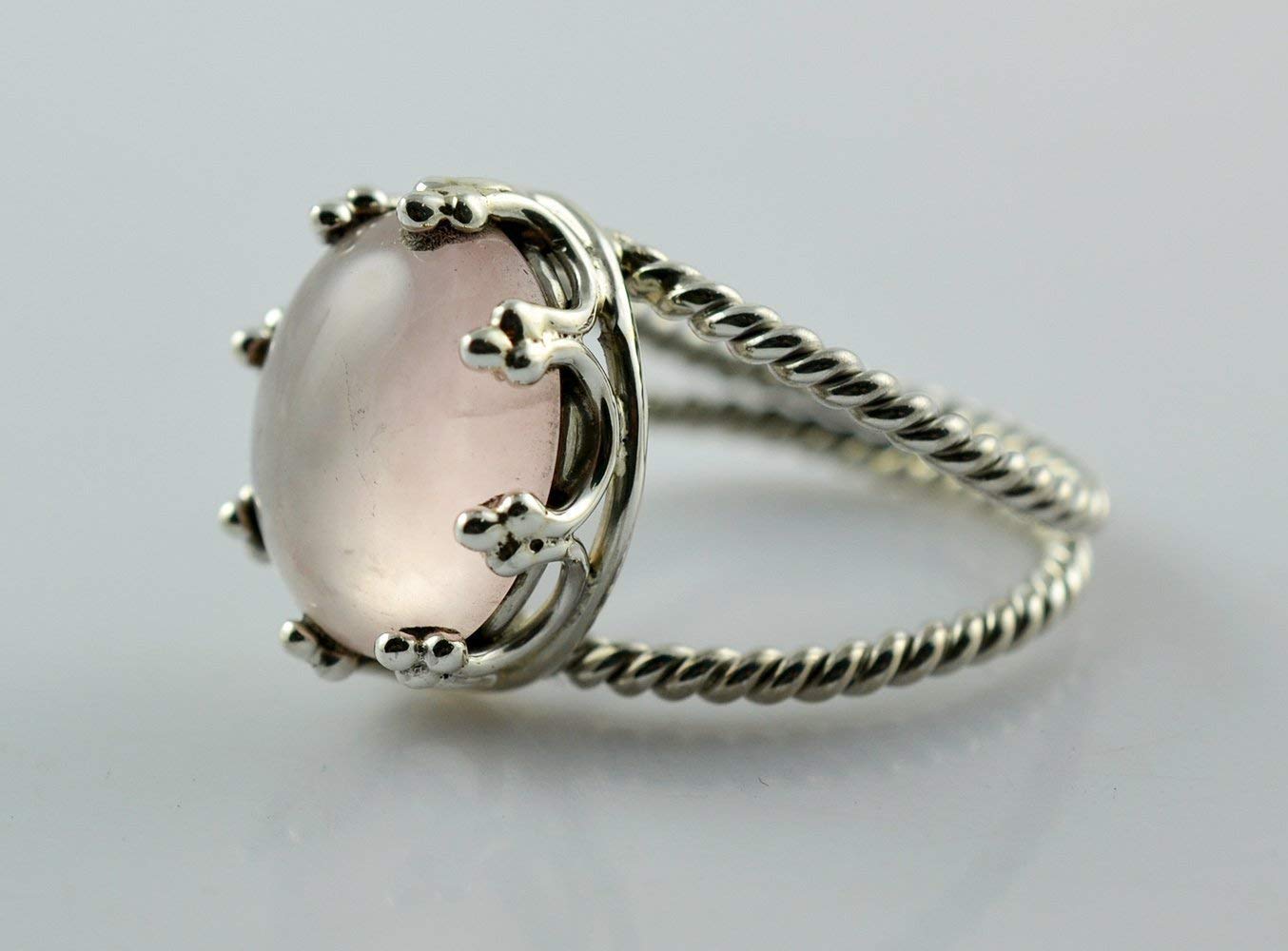 925 Sterling Silver Rose Quartz Ring for Women - Natural Pink Oval Rose Quartz Statement Promise Ring, January Birthstone Jewelry, Handmade Boho Gift for Her Birthday, Anniversary, Valentine's Day
