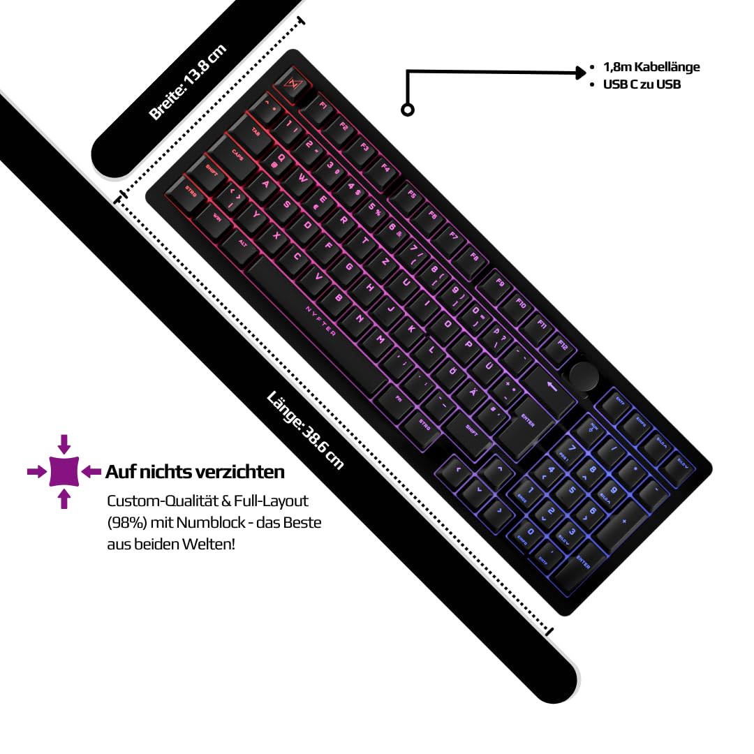 Nyfter 98% Gaming Keyboard - Hot-Swappable RGB Mechanical with Gateron Yellow Switches for PC Gamers